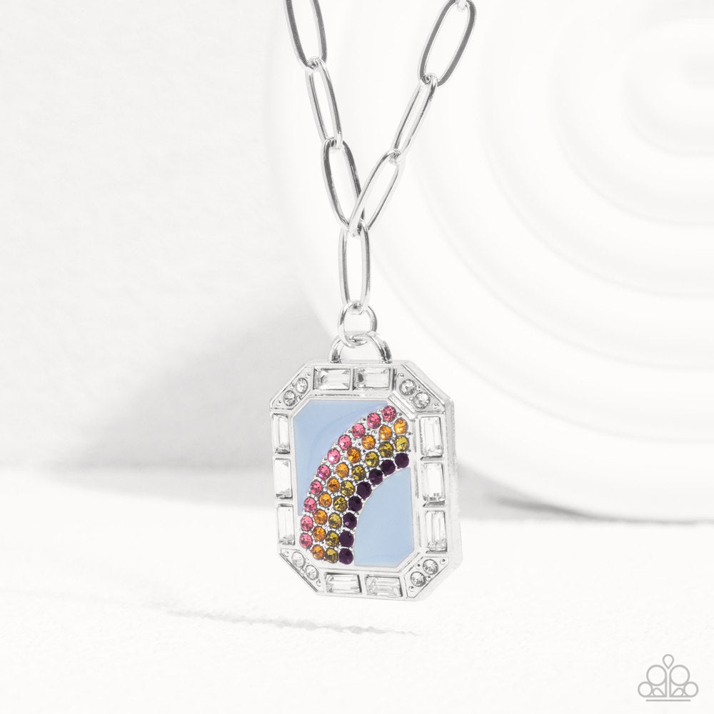 Rainbow Reputation - Blue - Painted Rhinestone Rainbow Pendant Necklace - Fall 2024 Meet Your Match Exclusive - Paparazzi Accessories