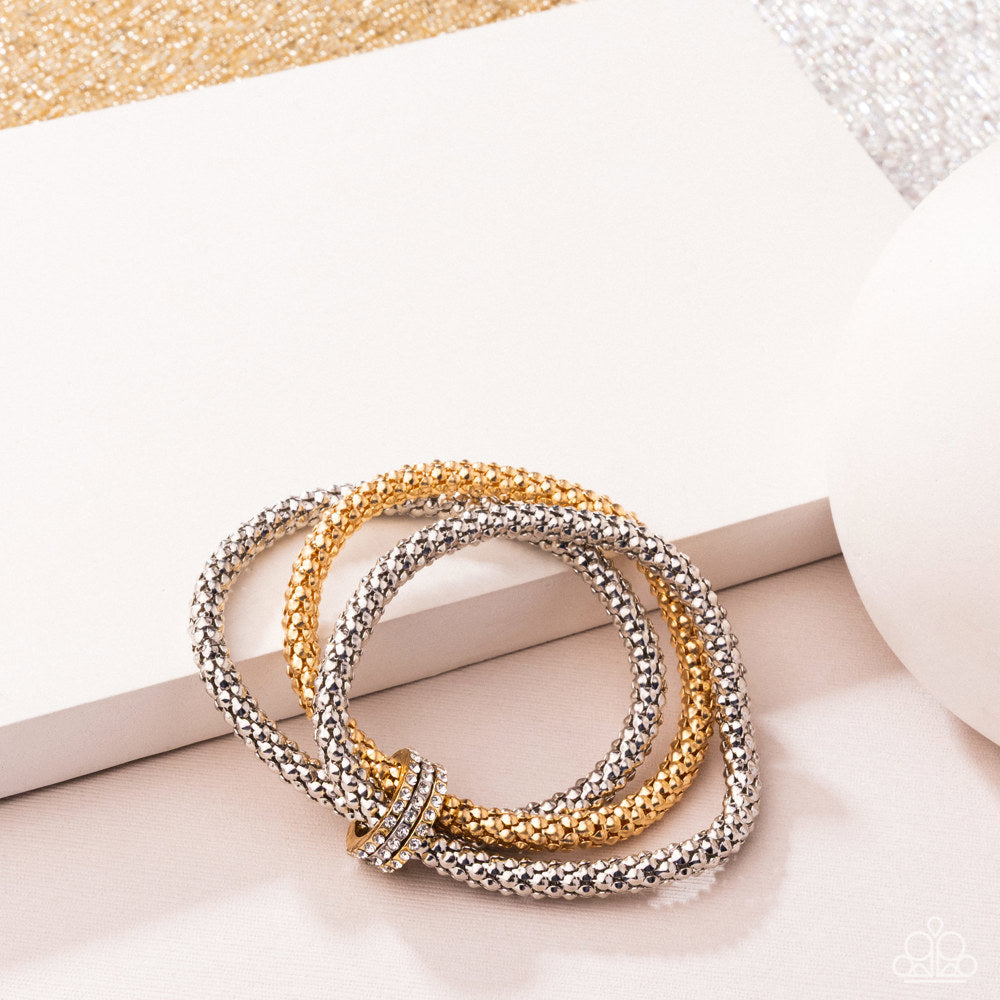 Faceted Facade - Multi Silver & Gold Chain Stretchy Bracelet - Life of the Party Exclusive May 2025 - Paparazzi Accessories