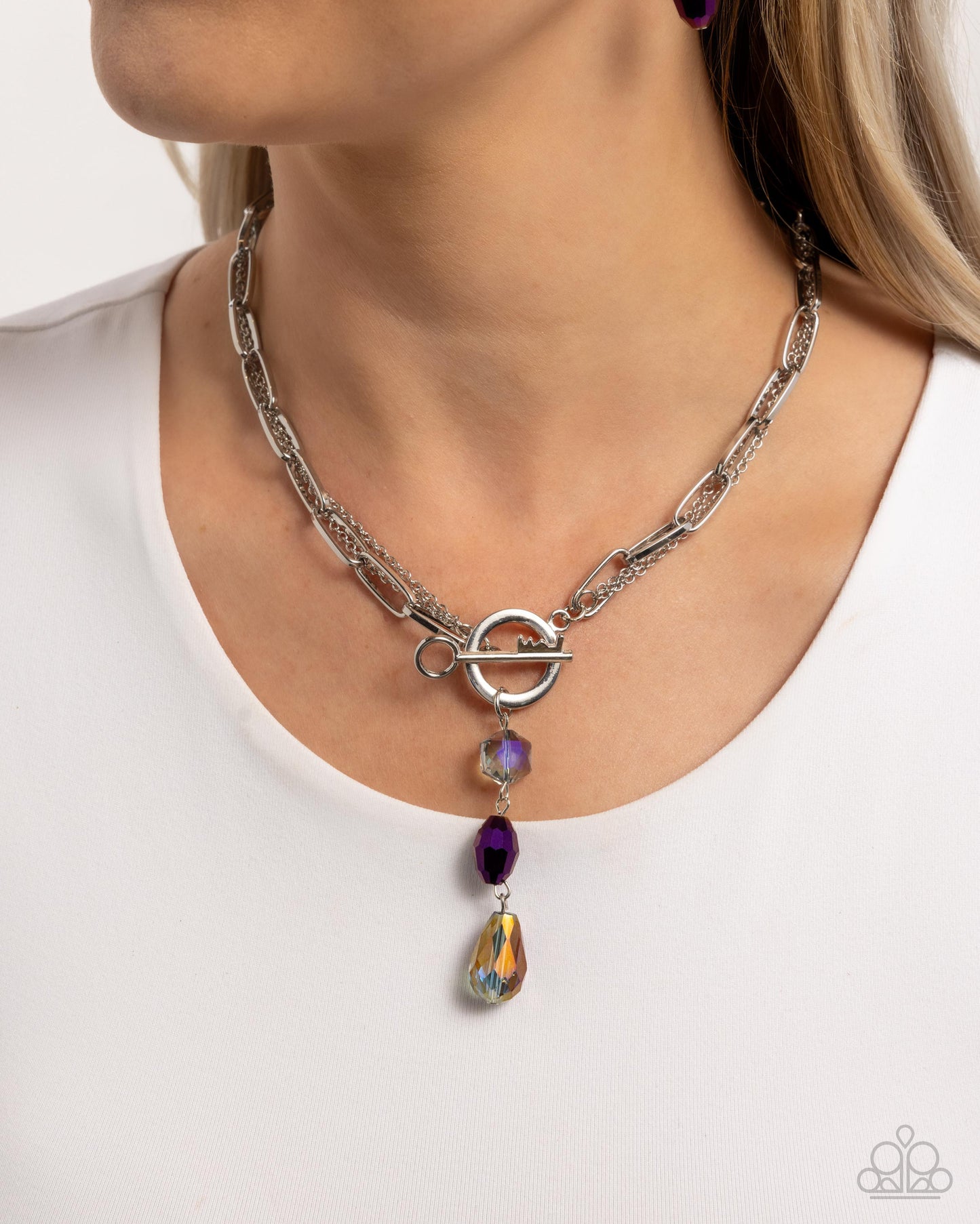 Cultivated Chains - Purple Oil Spill Silver Toggle Necklace - Paparazzi Accessories