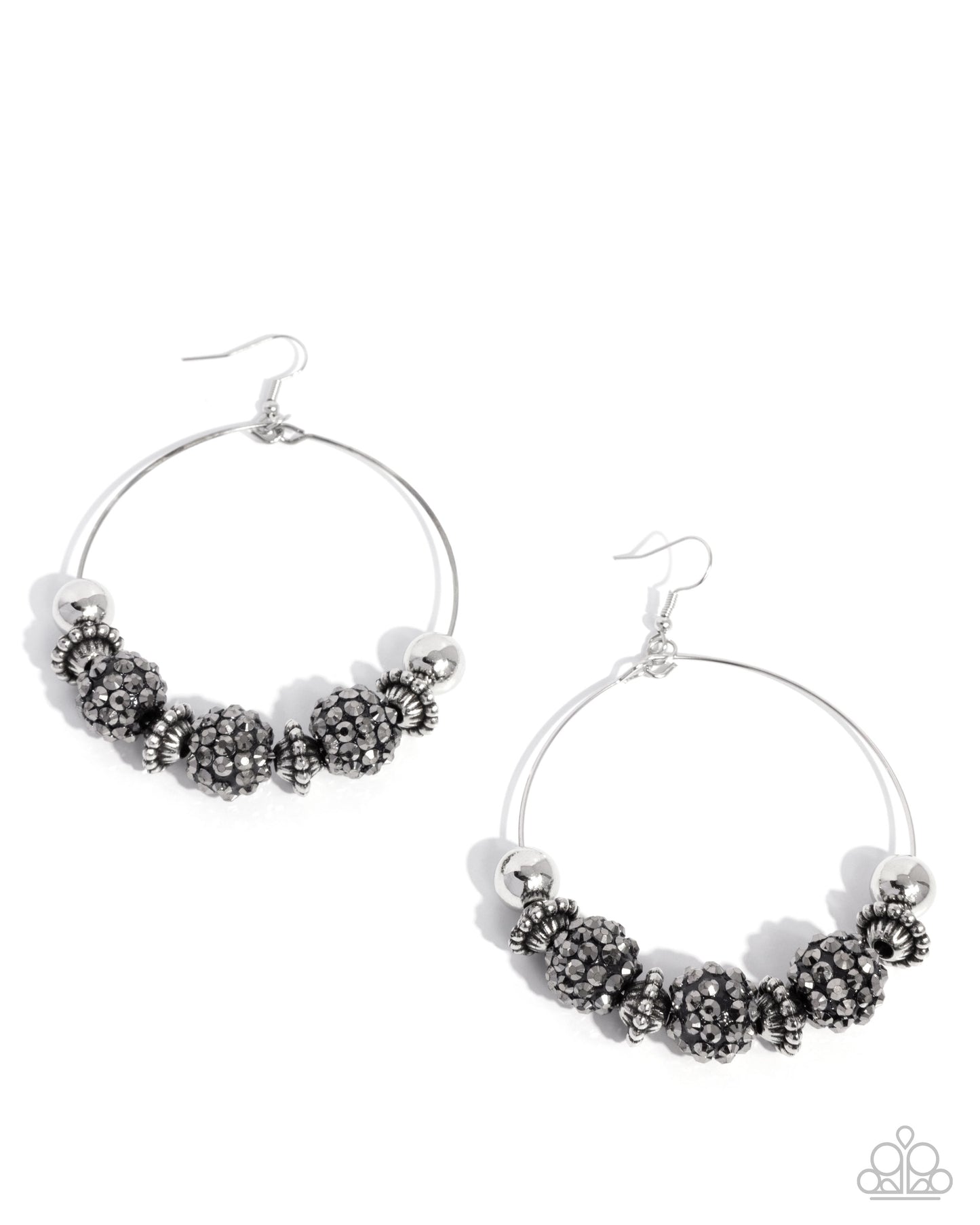 I Can Take a Compliment - Hematite Rhinestone Beads Silver Fishhook Earrings - Paparazzi Accessories