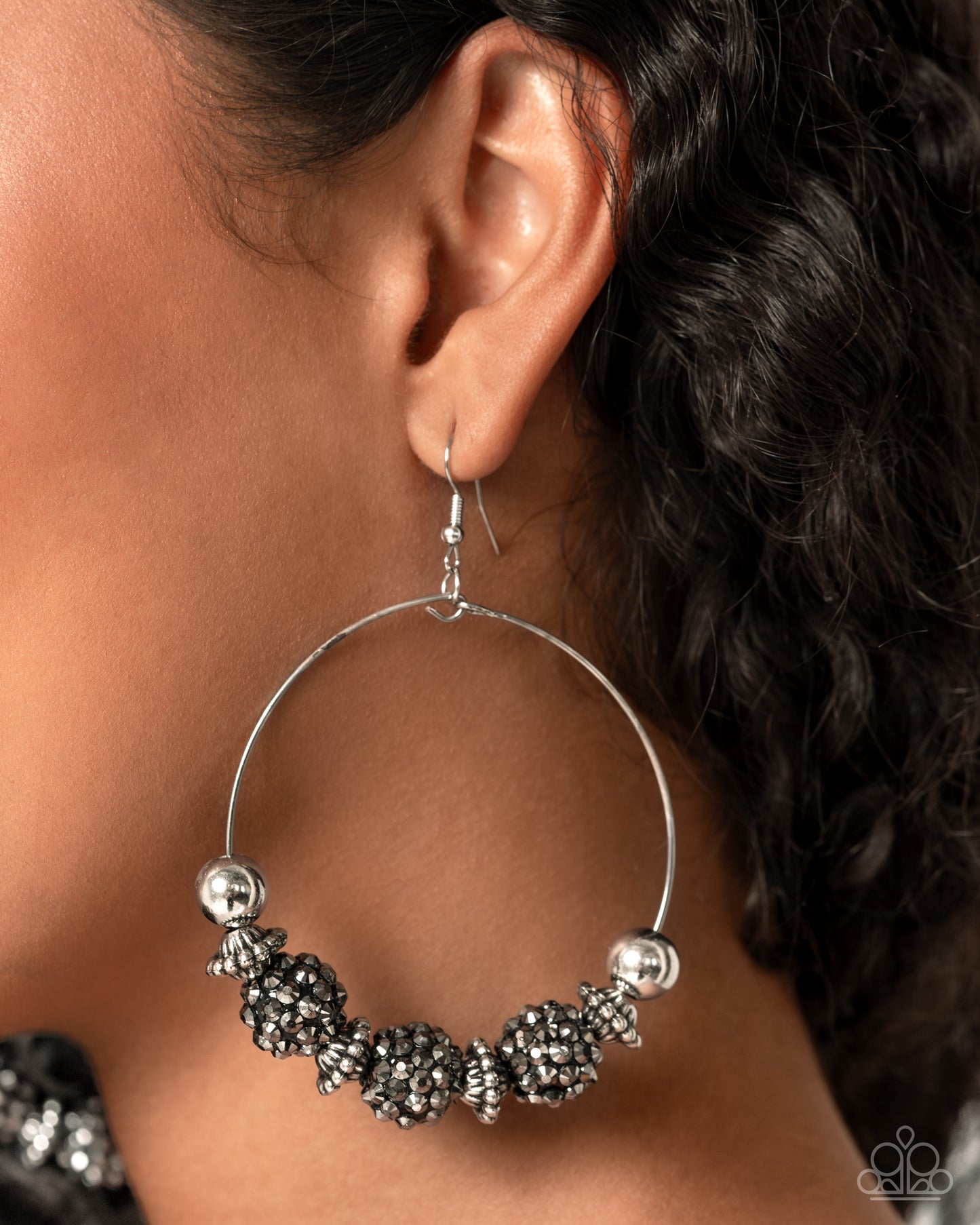 I Can Take a Compliment - Hematite Rhinestone Beads Silver Fishhook Earrings - Paparazzi Accessories