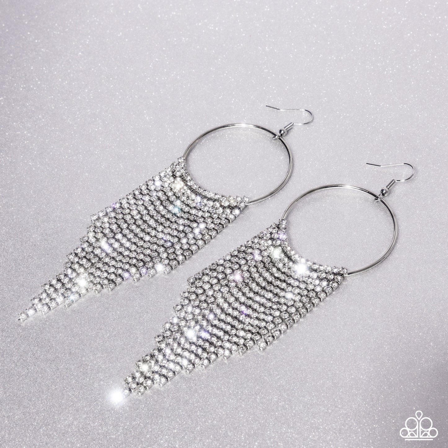 Streamlined Shimmer - Silver & White Rhinestone Fishhook Earrings - Paparazzi Accessories