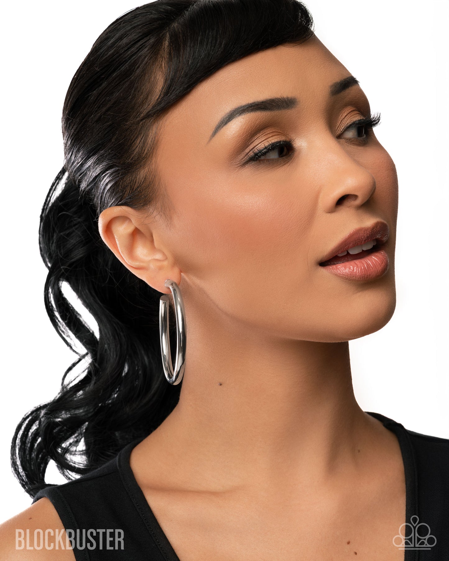 Curve Ball - Silver Hoop Blockbuster Earrings - Paparazzi Accessories
