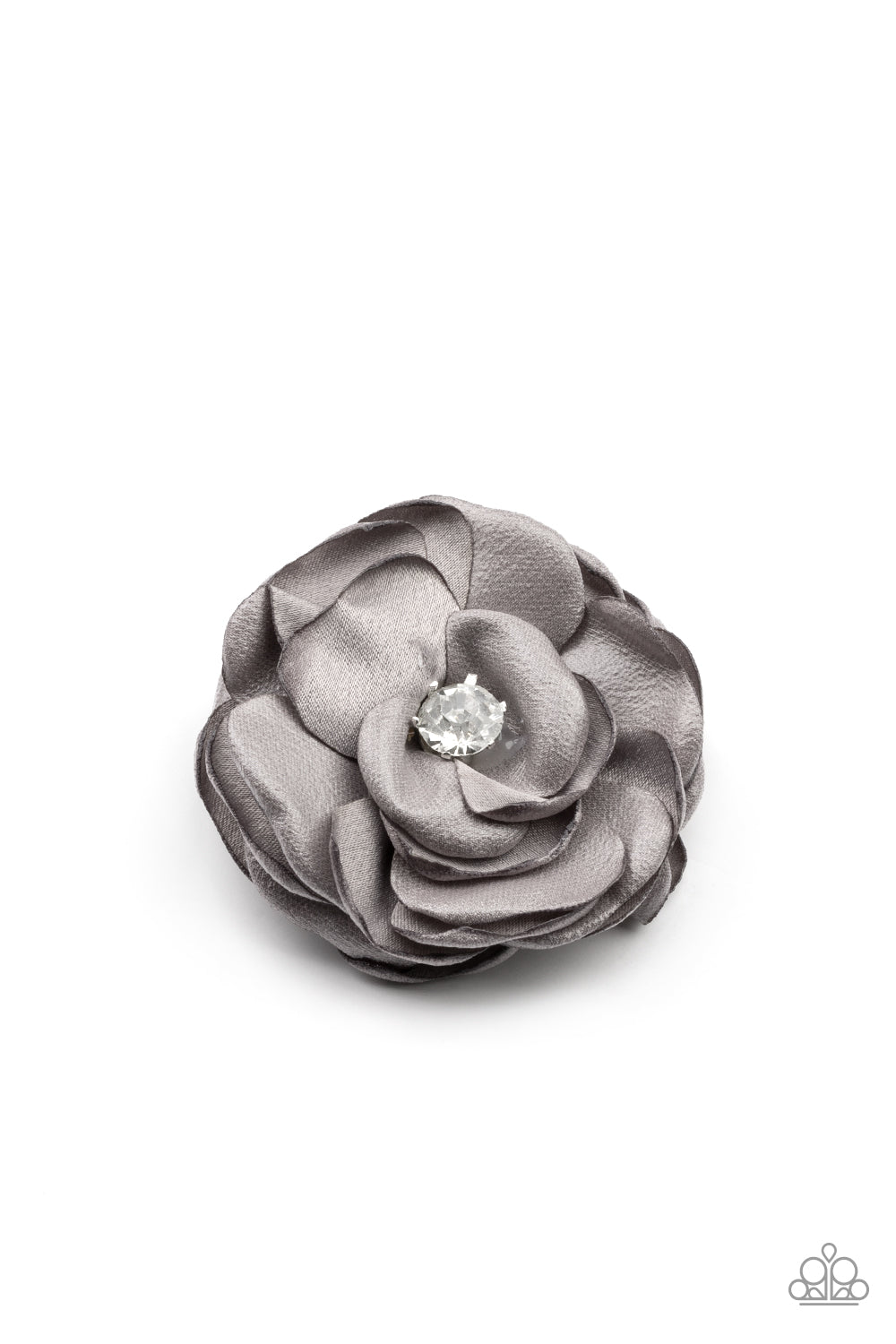 Pampered in Petals - Silver Stain Petals White Rhinestone Flower Hair Clip - Paparazzi Accessories