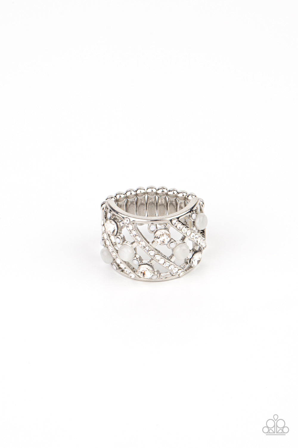 Bubbles for Brunch - White Rhinestone & Cat's Eye Silver Ring - Paparazzi Accessories