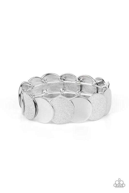 Demurely Disco - Silver Discs Stretchy Bracelet - Paparazzi Accessories
