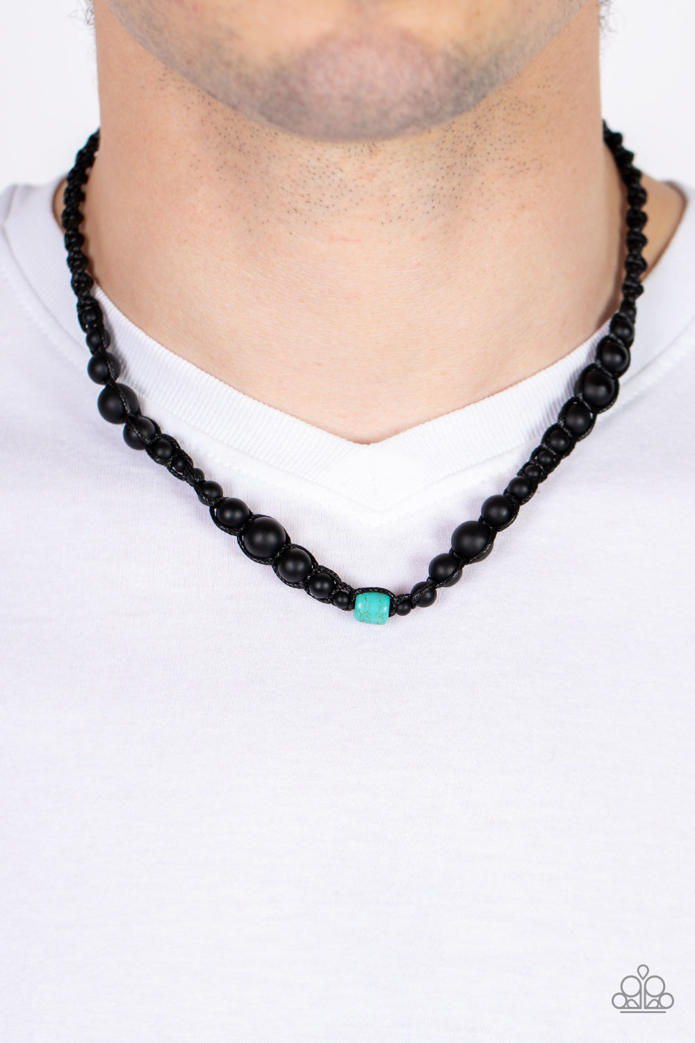 Boldly Bodacious - Blue Crackle Stone, Black Beaded Knotted Urban Necklace - Paparazzi Accessories