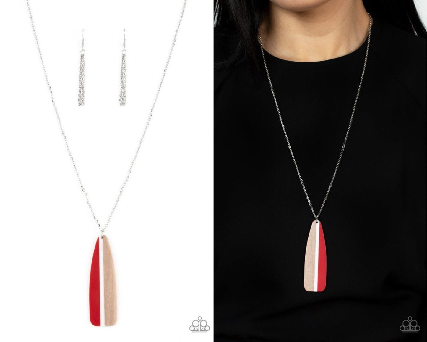 Grab a Paddle - Red and White Wooden Paddle Necklace - Paparazzi Accessoires