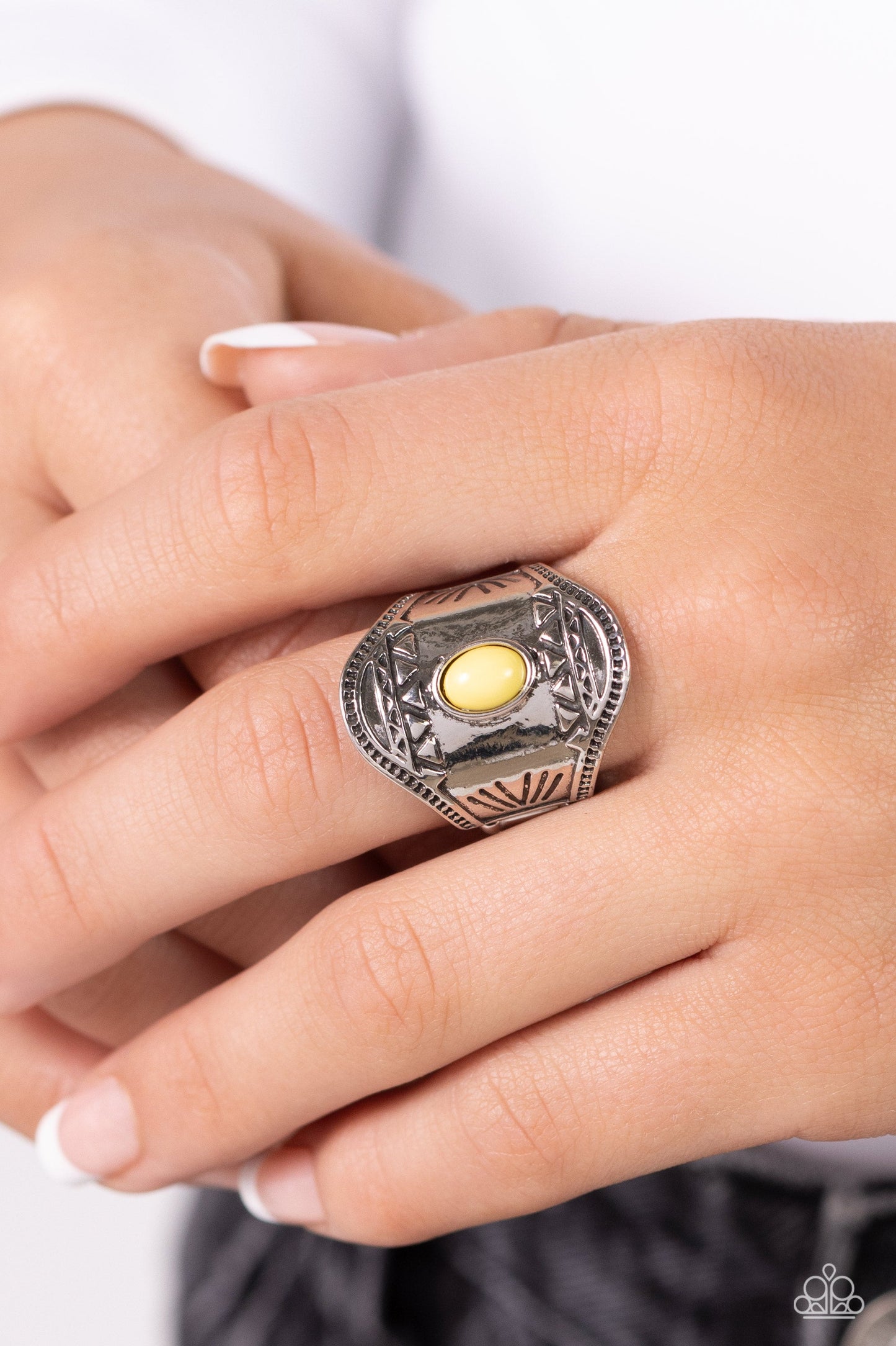 Panoramic Pyramids - Yellow Ring - Paparazzi Accessories