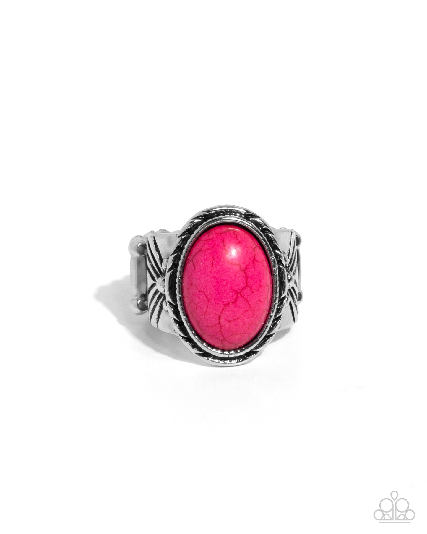 Earthen-WEAR - Pink Crackle Stone Oval Silver Ring - Paparazzi Accessories