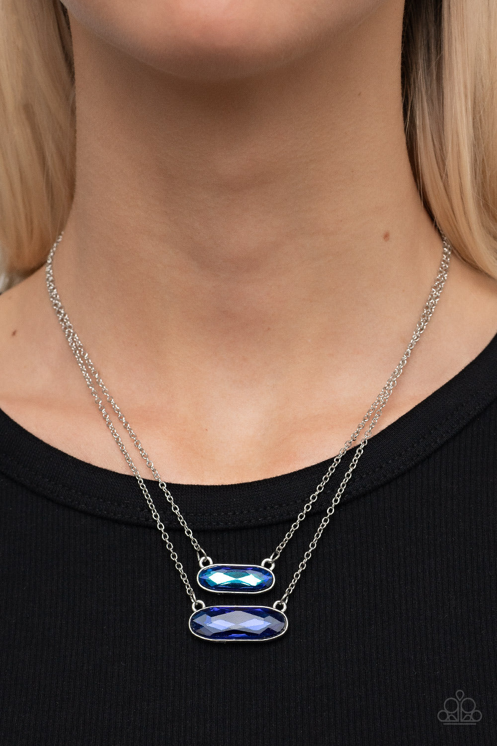 Double Bubble Burst - Blue UV Gem Necklace - Paparazzi Accessories