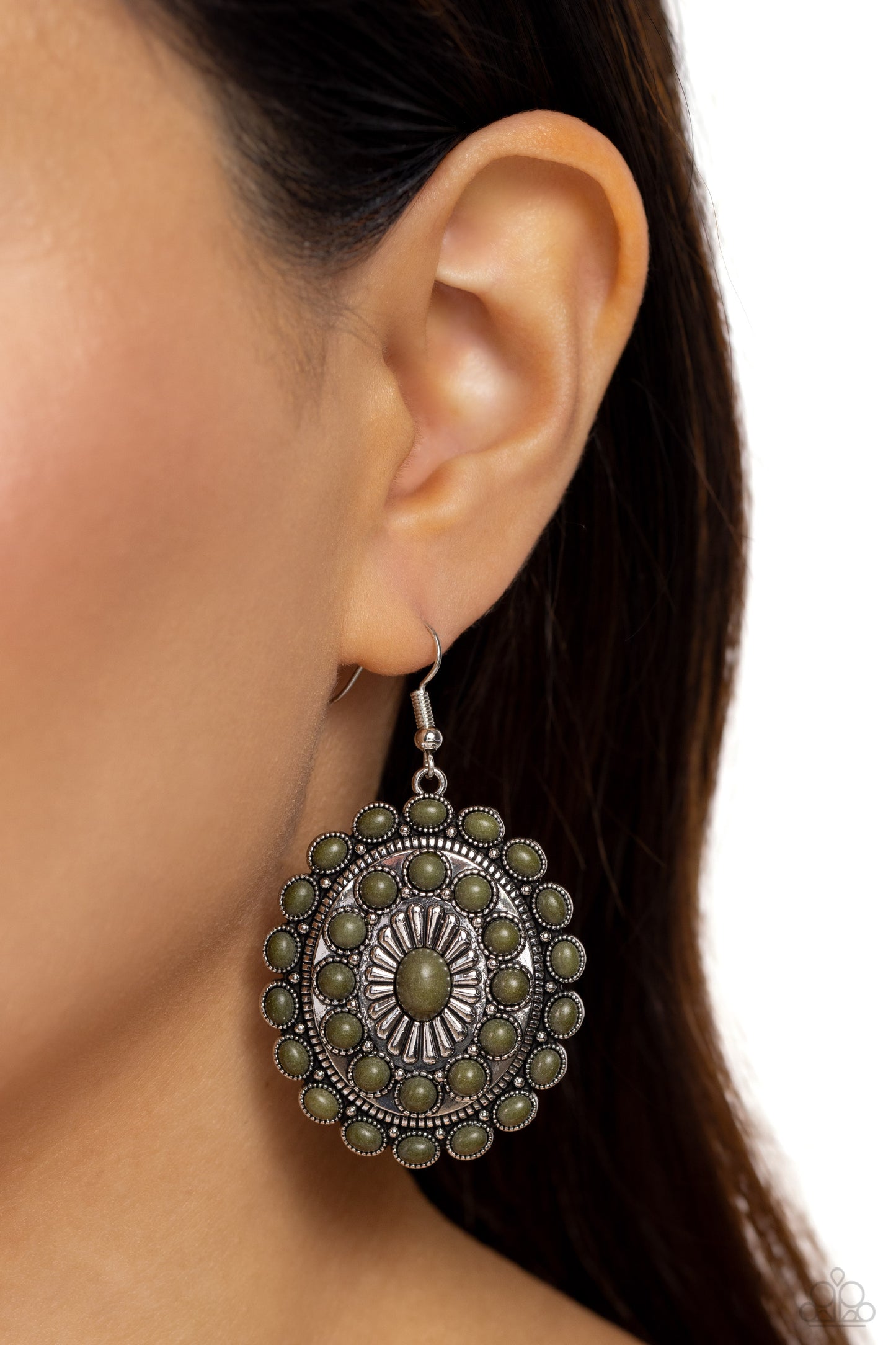 Bohemian Badlands - Green Stone Fishhook Earrings - Paparazzi Accessories