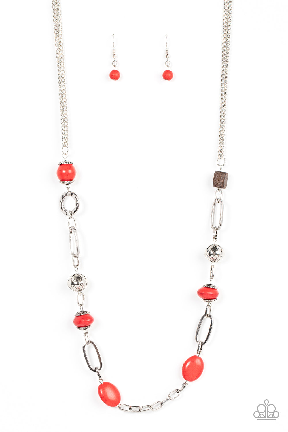 Barefoot Bohemian - Red Stones Silver Necklace - Paparazzi Accessories