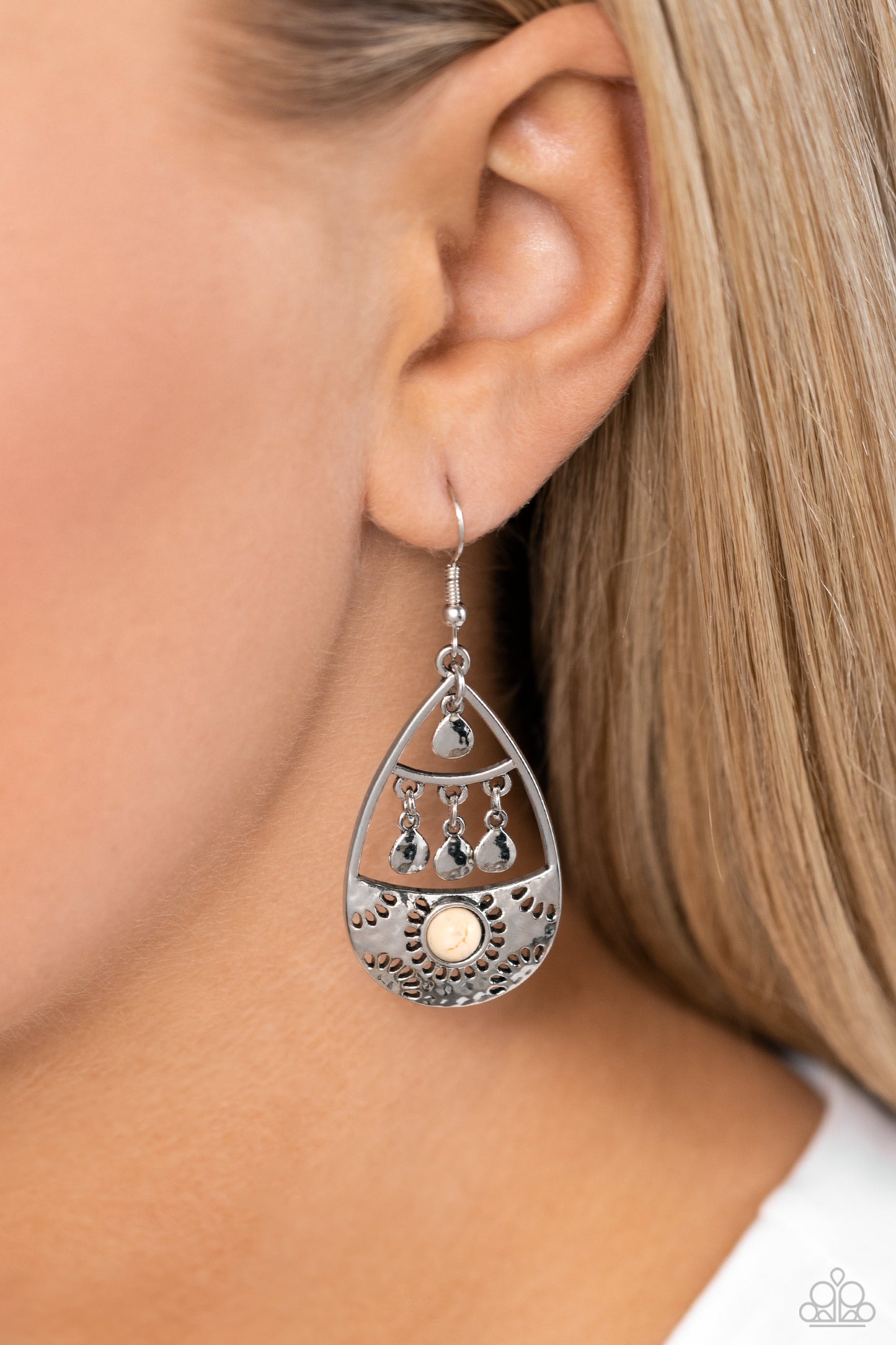 Country Cabana - White Fishhook Earrings - Paparazzi Accessories