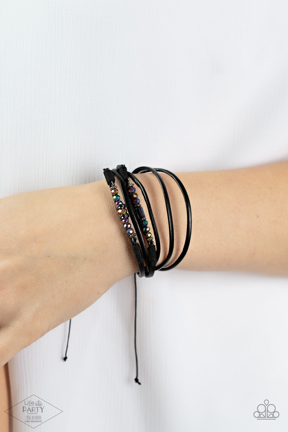 Prismatically Dramatic - Multi Oil Spill Black Leather Sliding Knot Bracelet - Pink Diamond Exclusive -Paparazzi Accessories