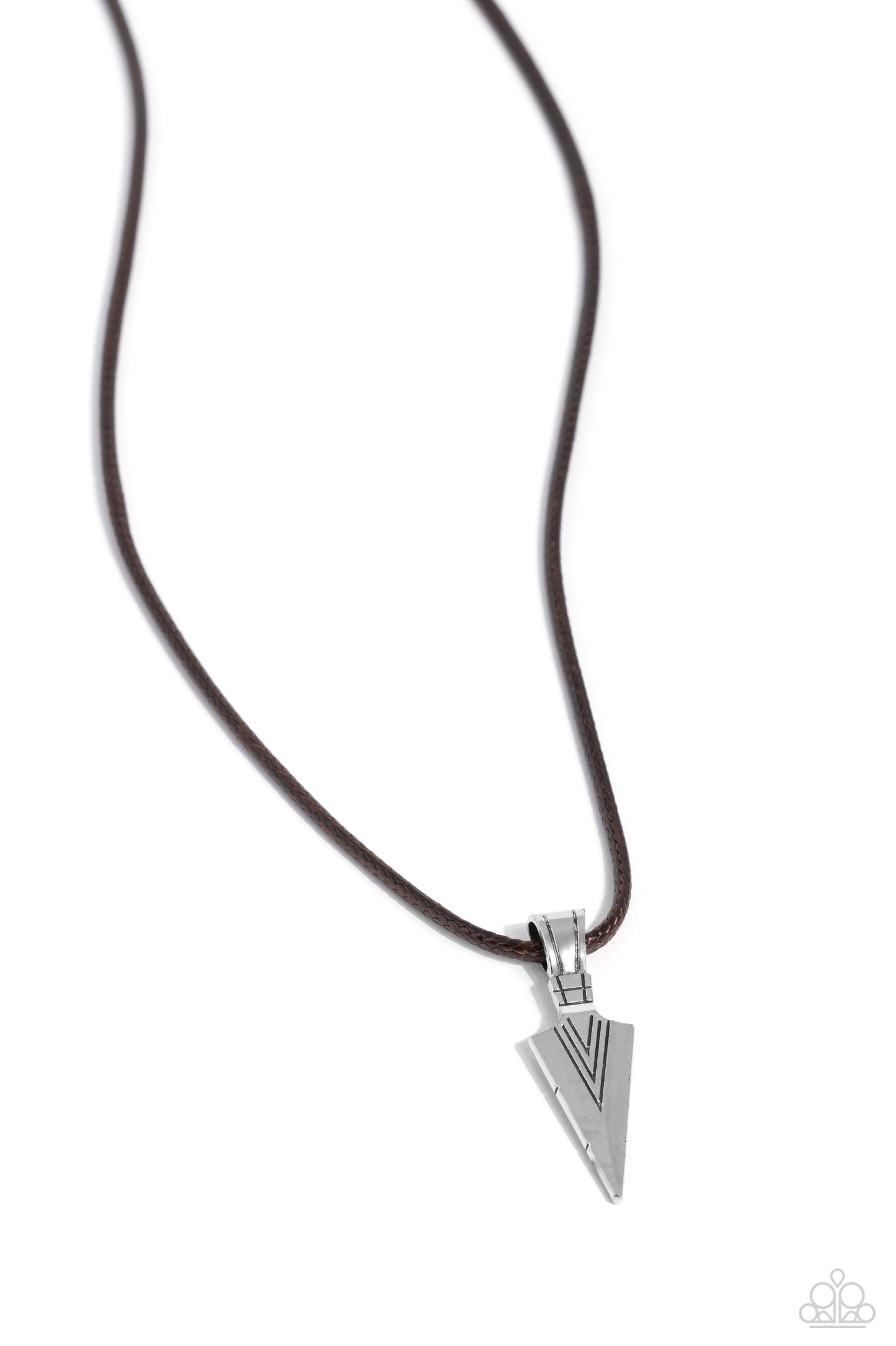 ARROWHEAD Rush - Brown Cord Silver Pendant Urban Necklace - Paparazzi Accessories
