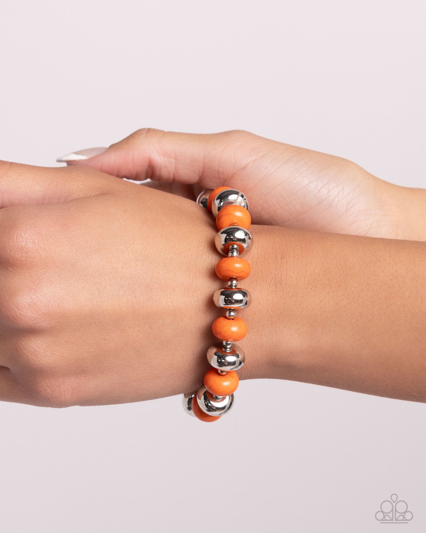 Stone Age Aesthetic - Orange Crackle Stone Silver Stretchy Bracelet - Paparazzi Accessories