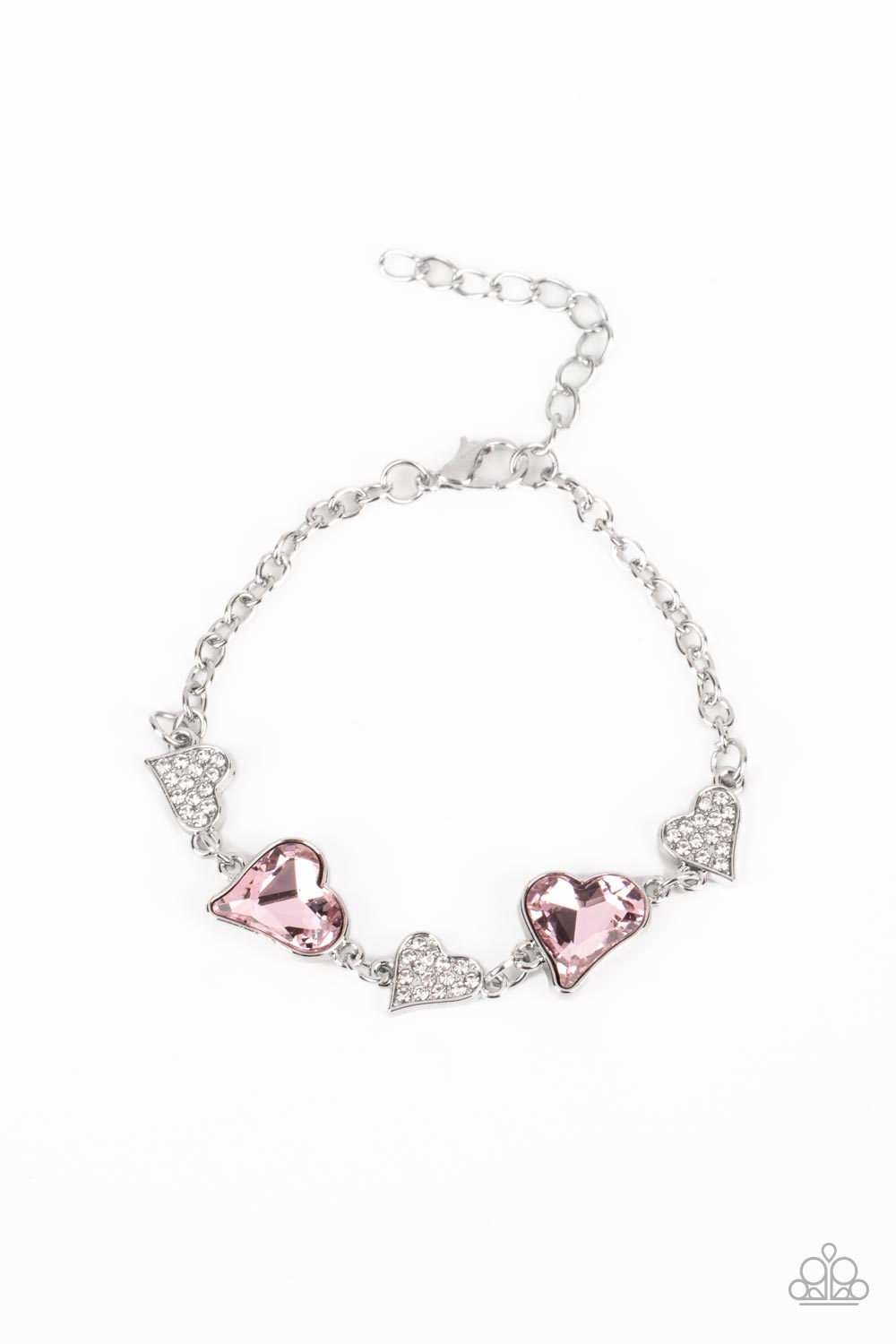 Cluelessly Crushing - Pink Gem Hearts Clasp Bracelet - Paparazzi Accessories