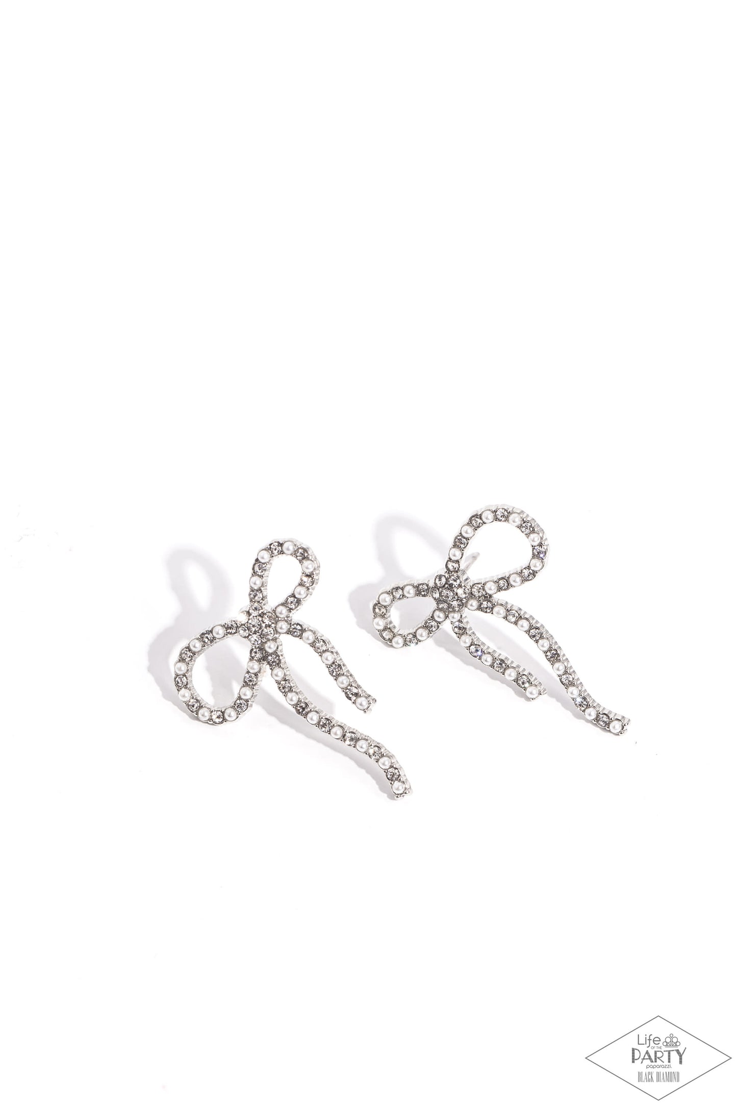 Deluxe Duet - White Pearl & Silver Bow Post Earrings - Paparazzi Accessories