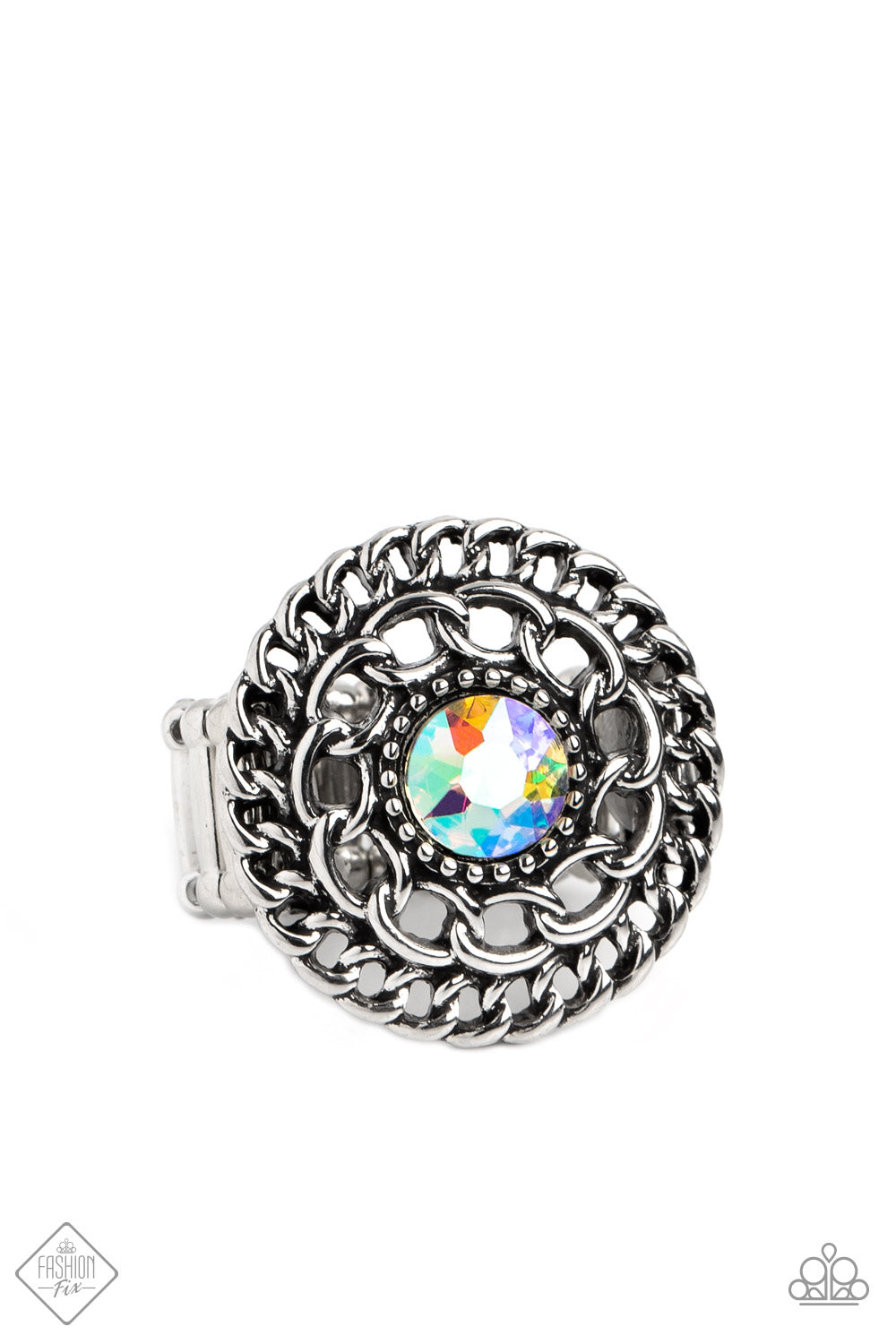 Botanical Backdrop - Multi Iridescent Rhinestone Silver Ring - Paparazzi Accessories