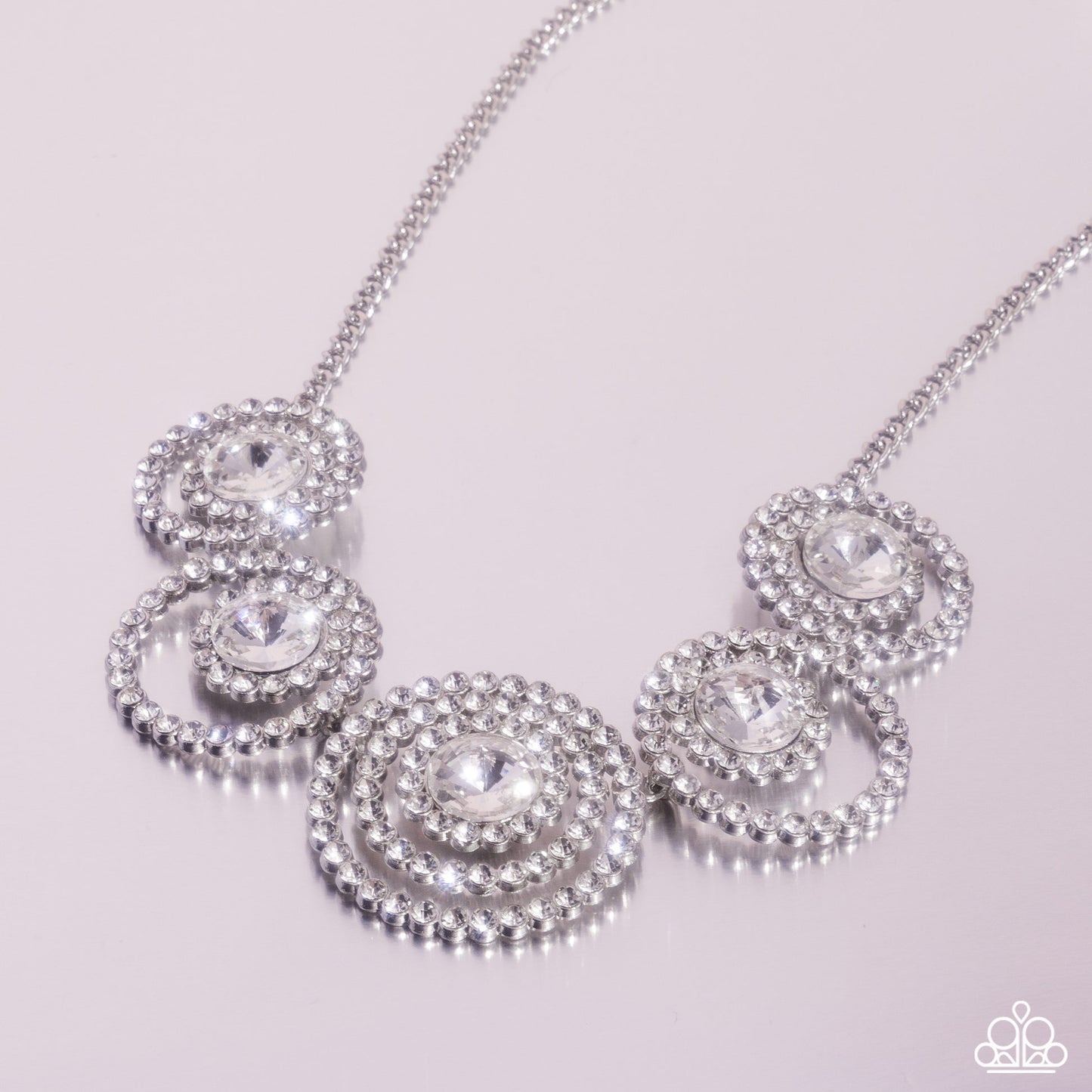 Dramatic Darling - White Rhinestone Circles Necklace - Paparazzi Accessories