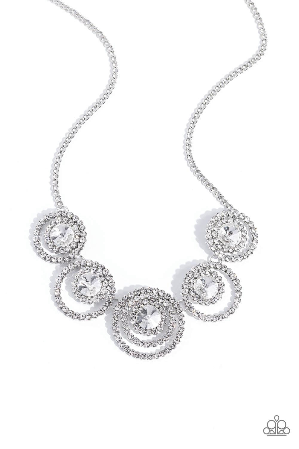 Dramatic Darling - White Rhinestone Circles Necklace - Paparazzi Accessories
