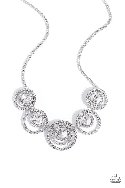 Dramatic Darling - White Rhinestone Circles Necklace - Paparazzi Accessories