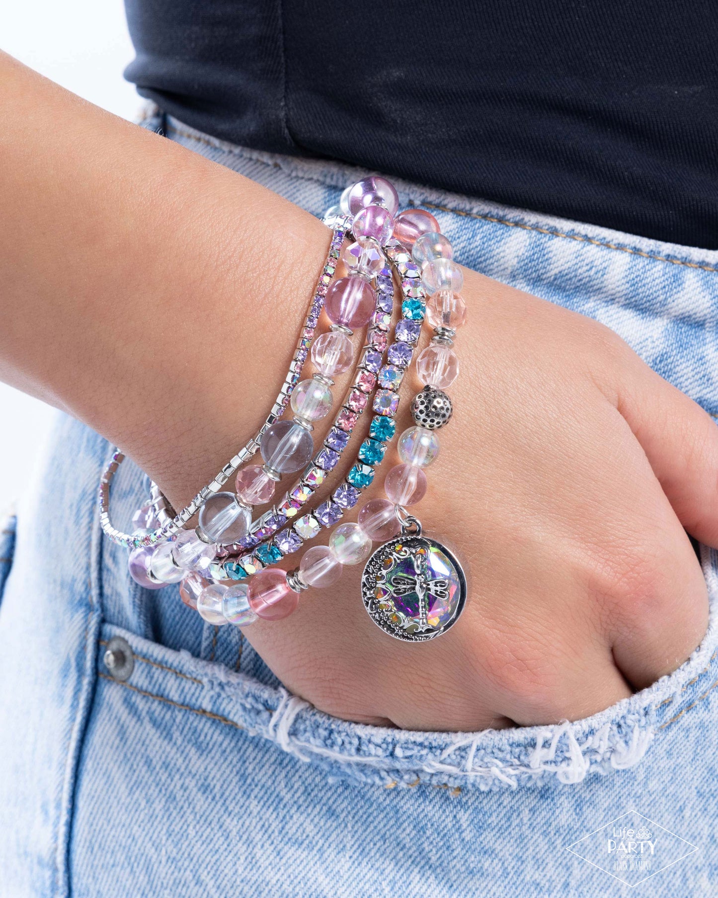 Dream On Dragonfly - Multi Iridescent Dragonfly Stretchy Bracelets - Black Diamond Exclusive- Paparazzi Accessories
