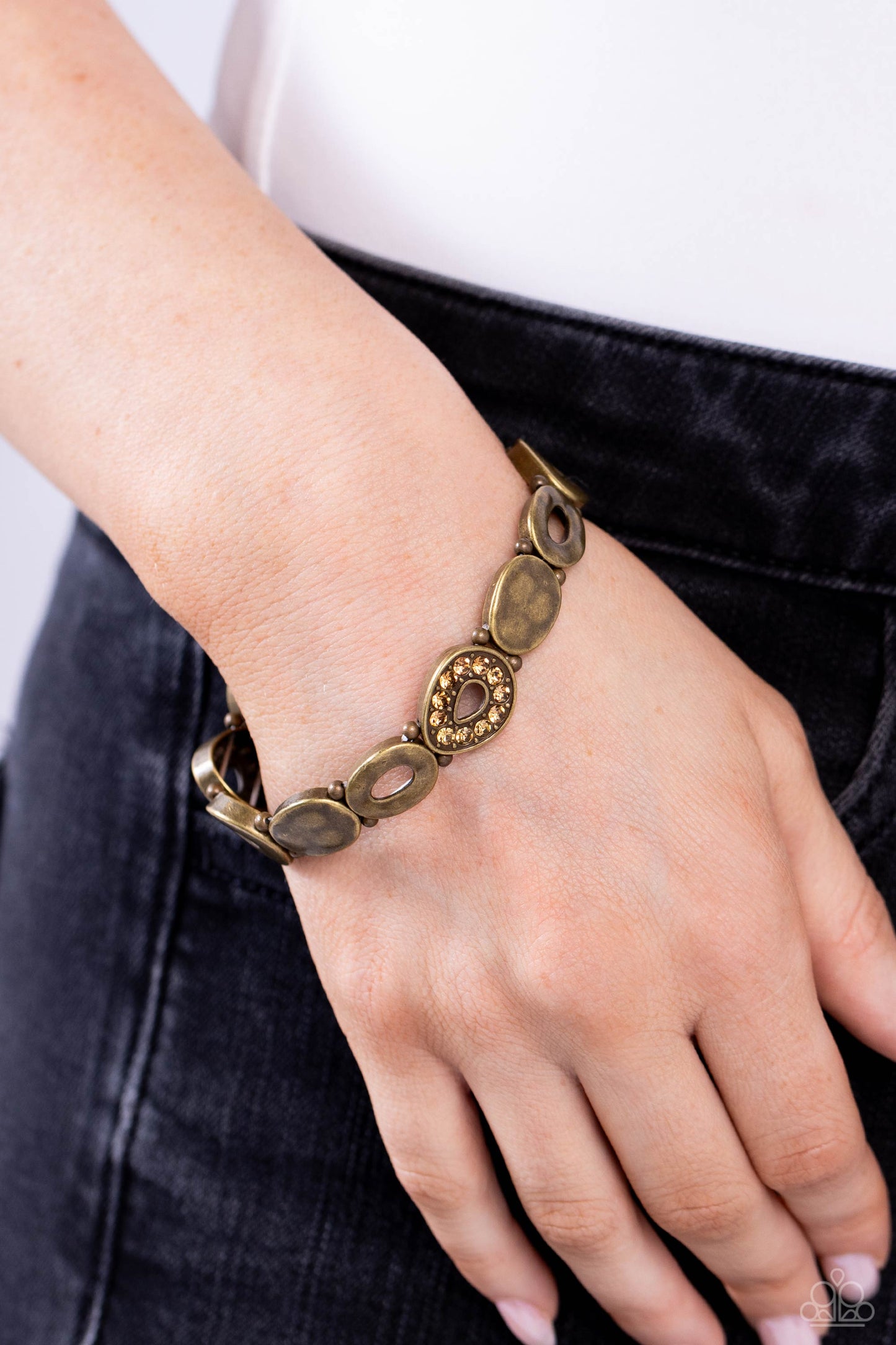 Calibrated Class - Brass Stretchy Bracelet - Paparazzi Accessories