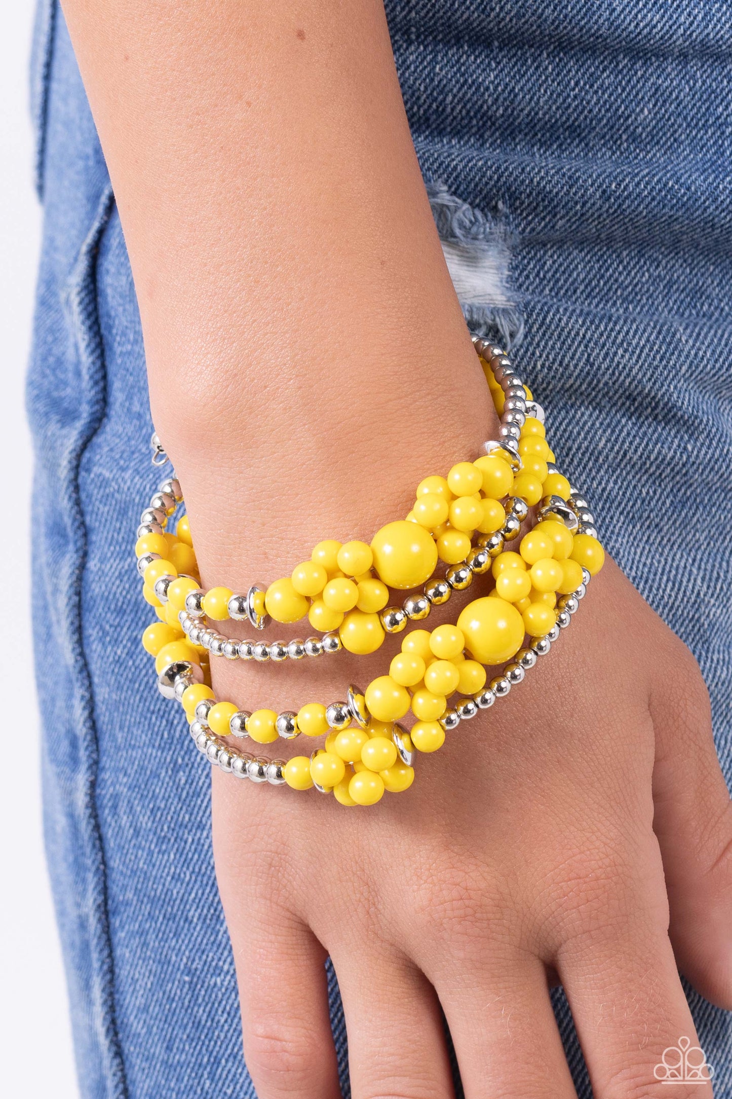 Compelling Clouds - Yellow Acrylic Bead Coil Bracelet - Paparazzi Accessories