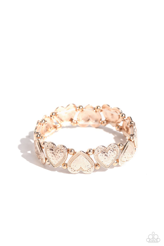 Date Night Deluxe - Rose Gold Heart Stretchy Bracelet - Paparazzi Accessories