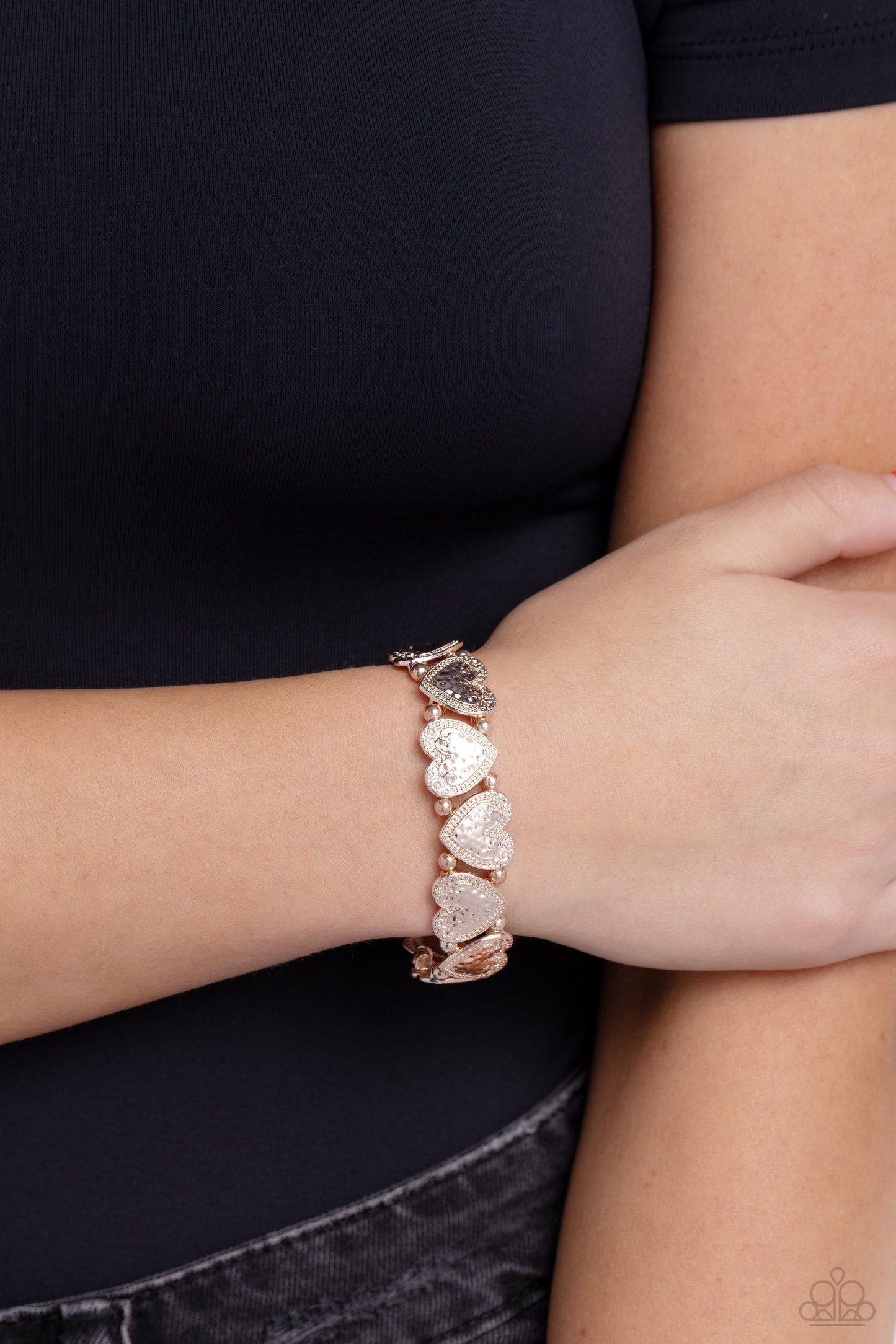 Date Night Deluxe - Rose Gold Heart Stretchy Bracelet - Paparazzi Accessories