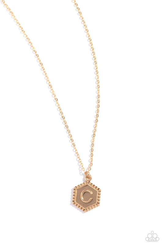 Emblematic Elegance - Gold - C - Initial Necklace - Paparazzi Accessories