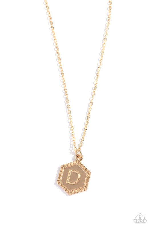 Emblematic Elegance - Gold - D - Initial Necklace - Paparazzi Accessories