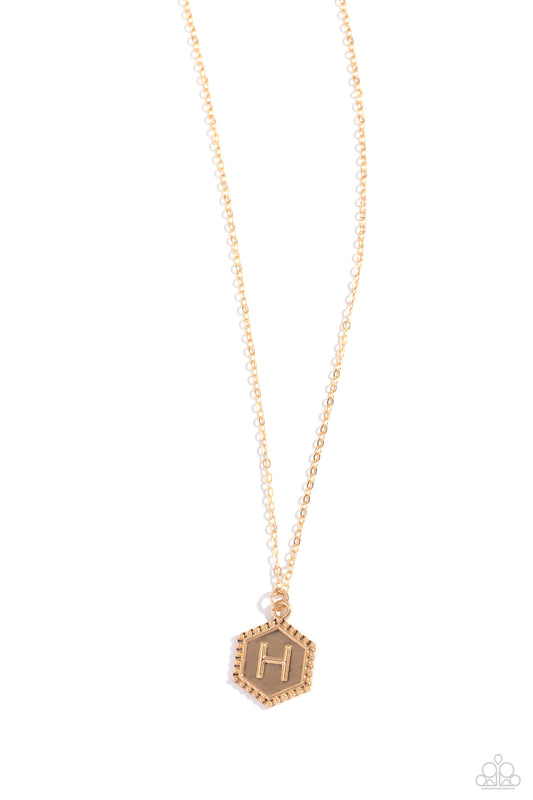 Emblematic Elegance - Gold - H - Initial Necklace - Paparazzi Accessories