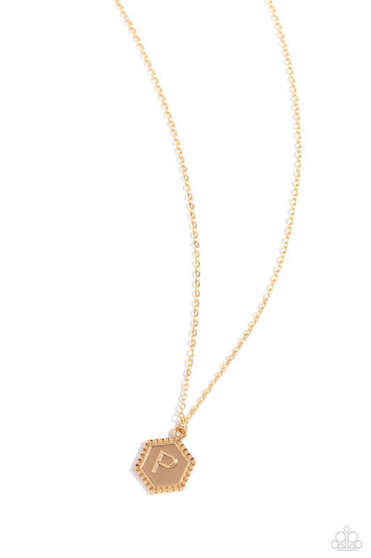 Emblematic Elegance - Gold - P - Initial Necklace - Paparazzi Accessories