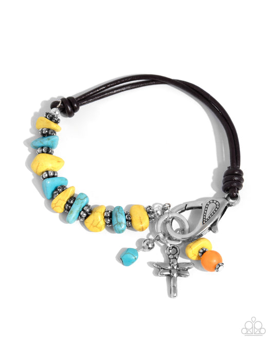 Daring Dragonfly - Yellow & Blue Crackle Stone Clasp Bracelet - Paparazzi Accessories