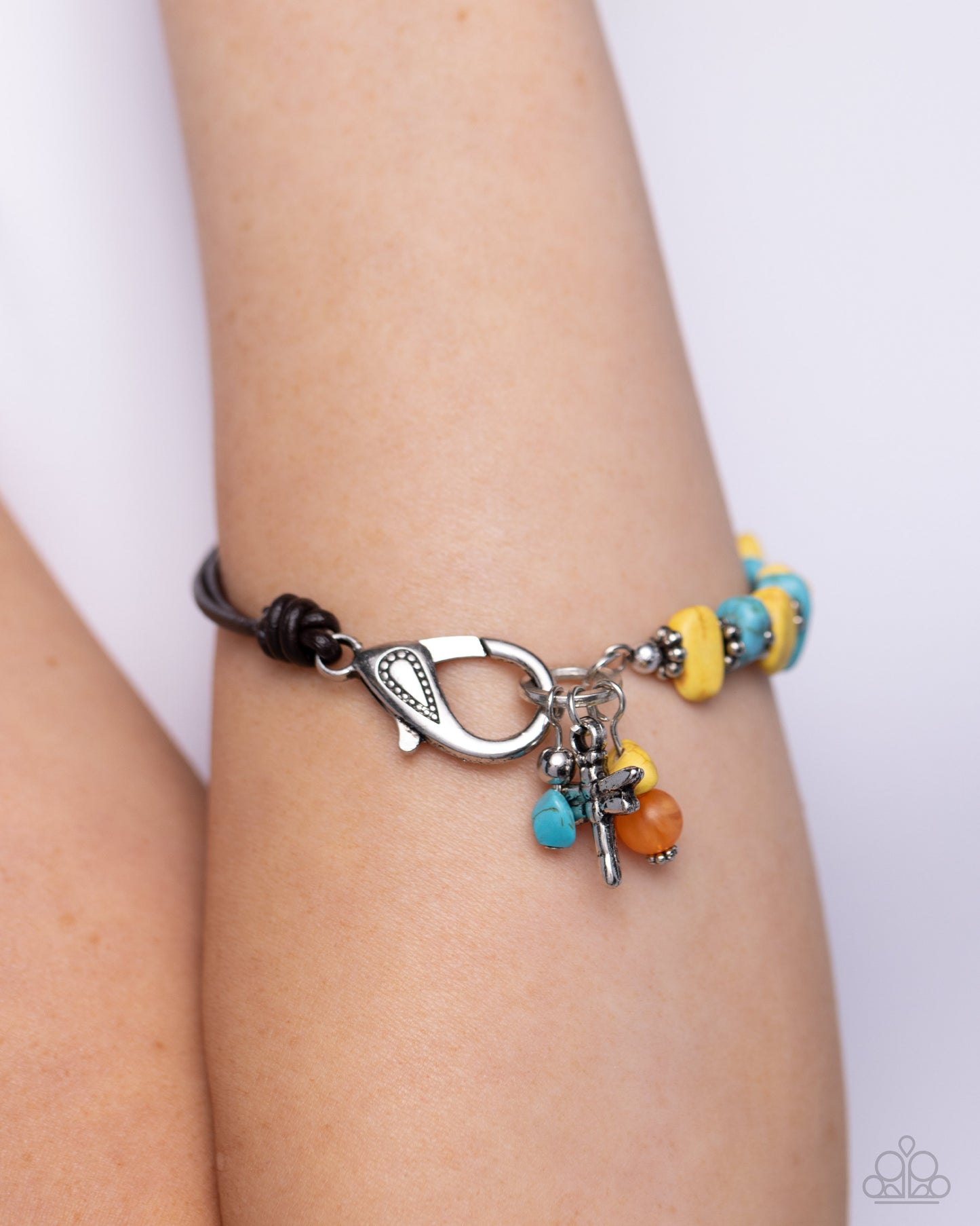 Daring Dragonfly - Yellow & Blue Crackle Stone Clasp Bracelet - Paparazzi Accessories
