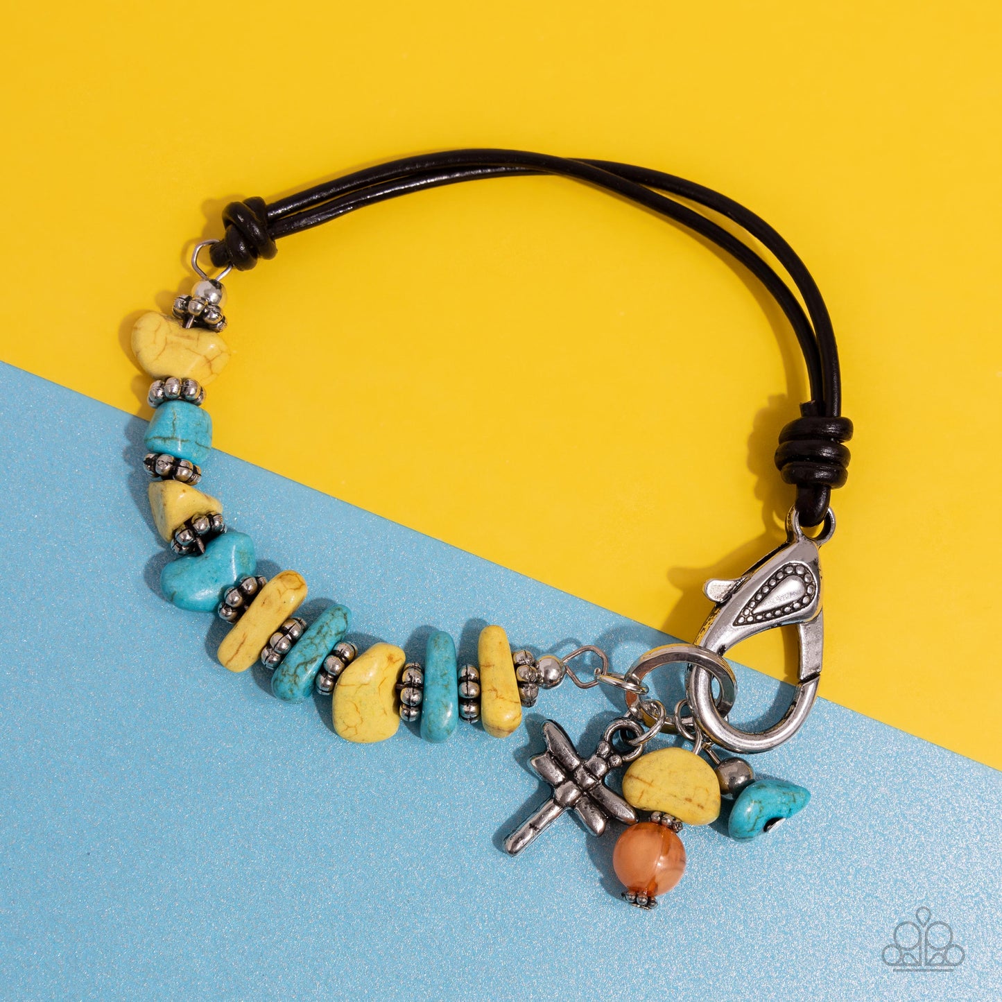Daring Dragonfly - Yellow & Blue Crackle Stone Clasp Bracelet - Paparazzi Accessories