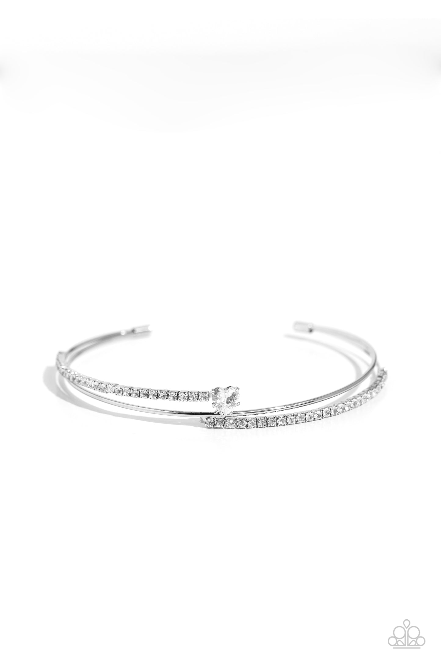 Sensational Sweetheart - White Heart Cuff Bracelet - Paparazzi Accessories