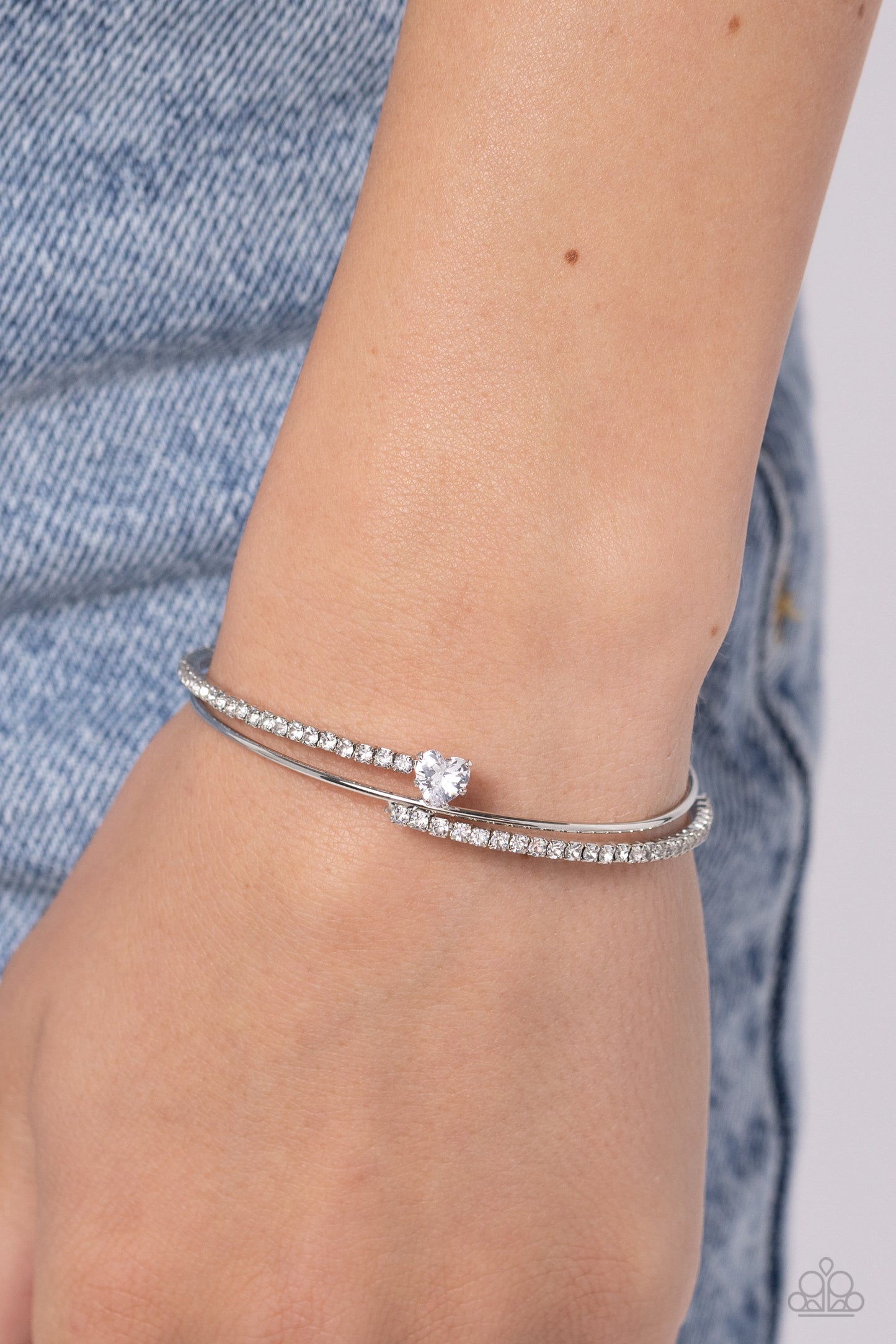 Sensational Sweetheart - White Heart Cuff Bracelet - Paparazzi Accessories