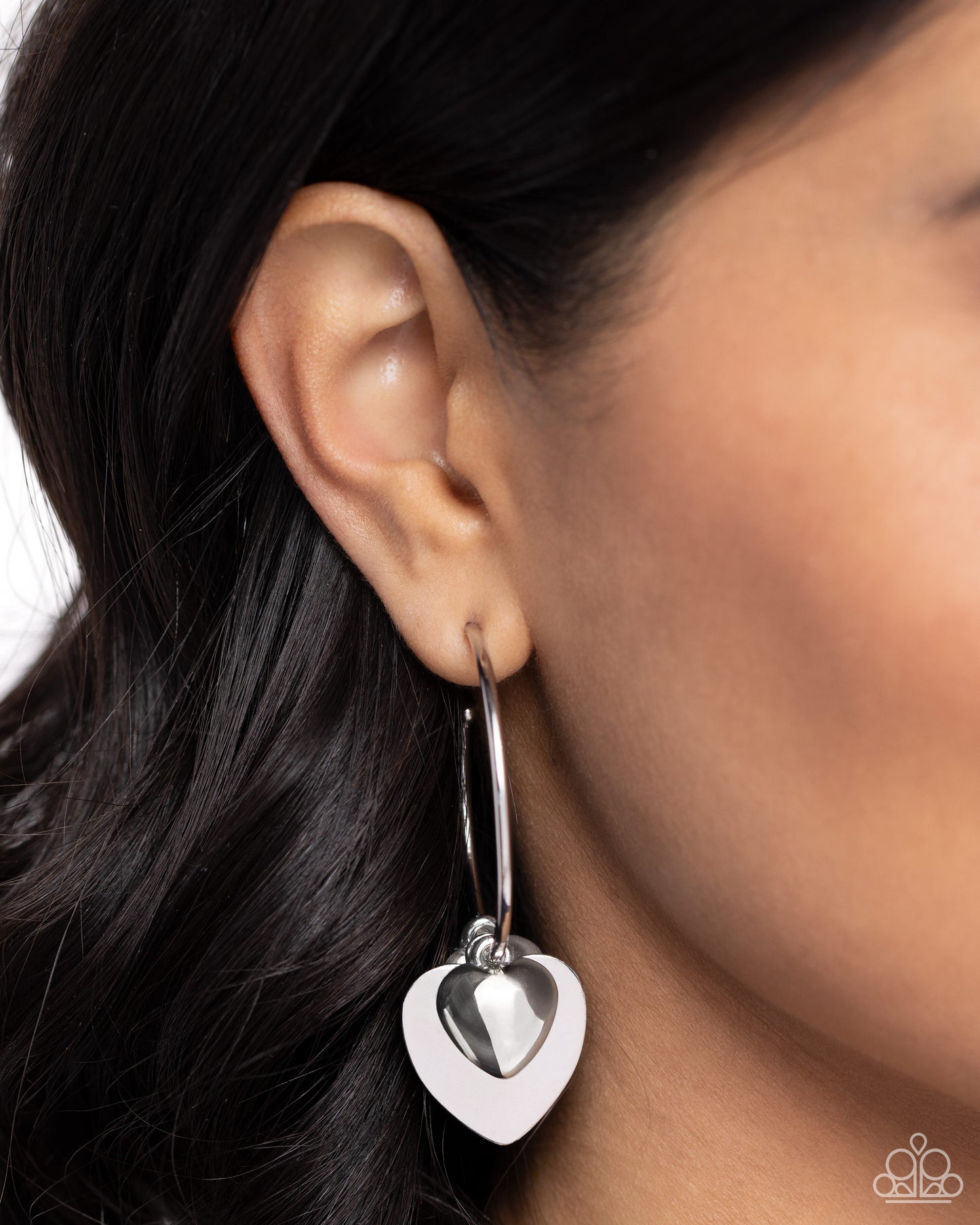 Casually Crushing - Silver Heart Charm Hoop Earrings - Paparazzi Accessories