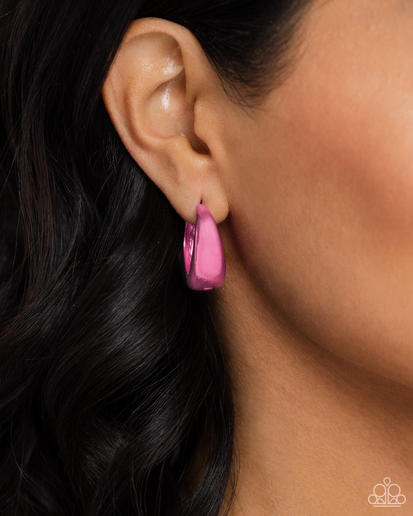Colorful Curiosity - Pink Dipped Metal Hinge Hoop Earrings - Paparazzi Accessories