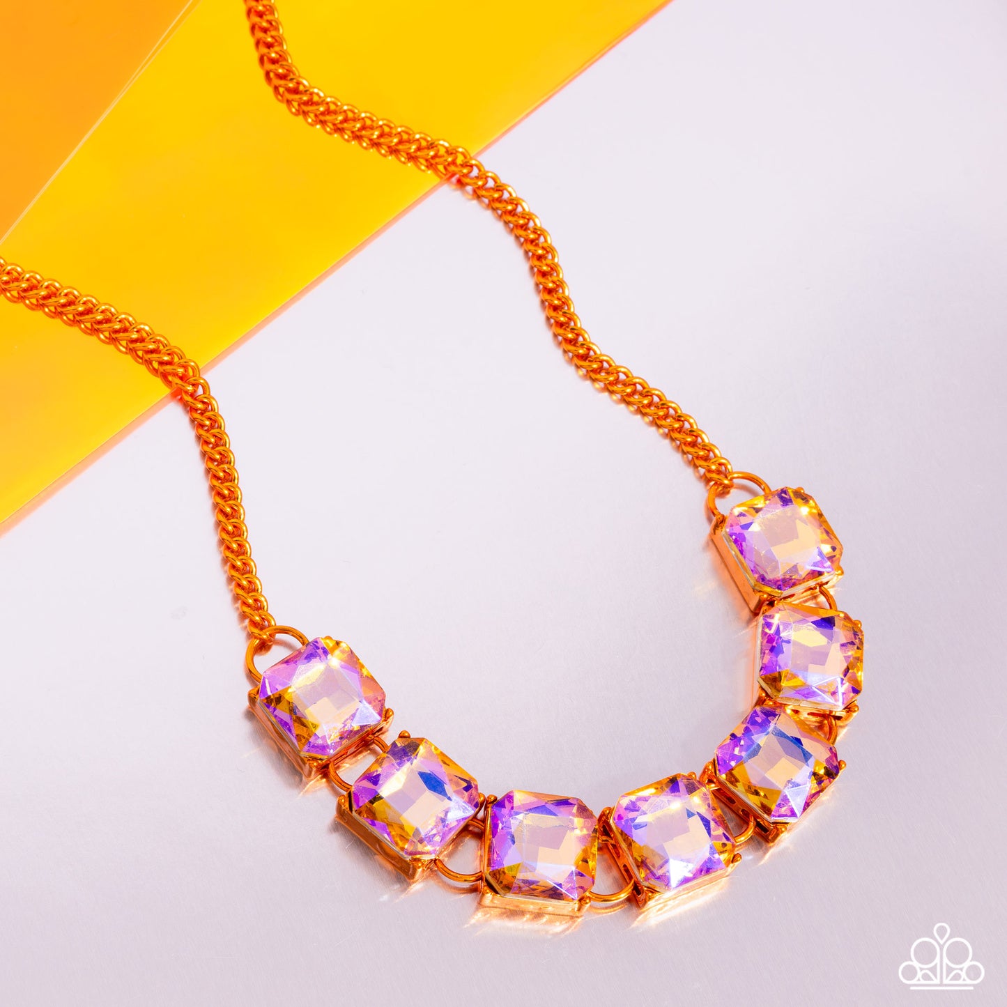 I SQUARE to Secrecy - Orange Dipped Metal UV Shimmer Gem Necklace - Paparazzi Accessories