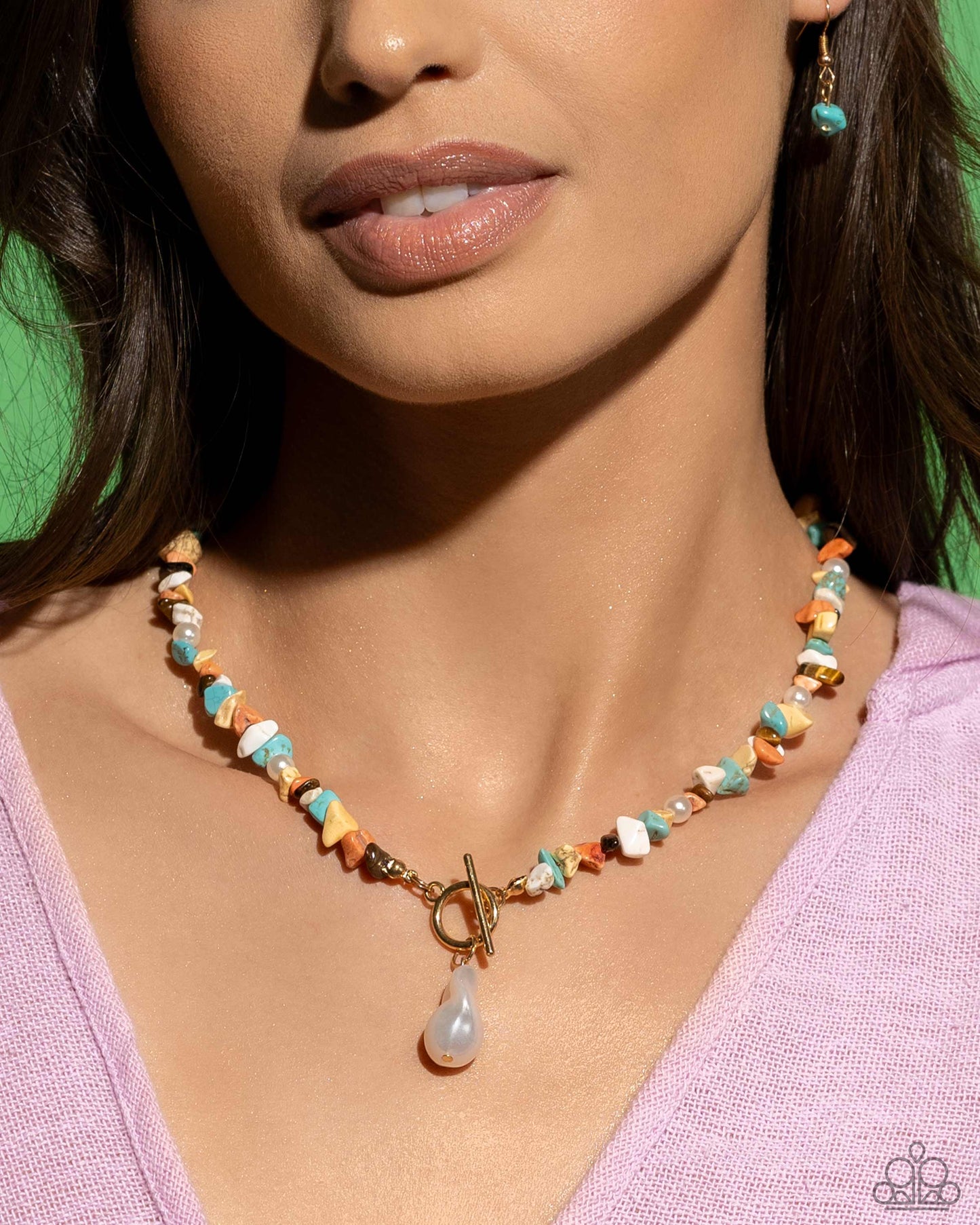 Natural New Age - Multi Stone Gold Toggle Necklace - Paparazzi Accessories