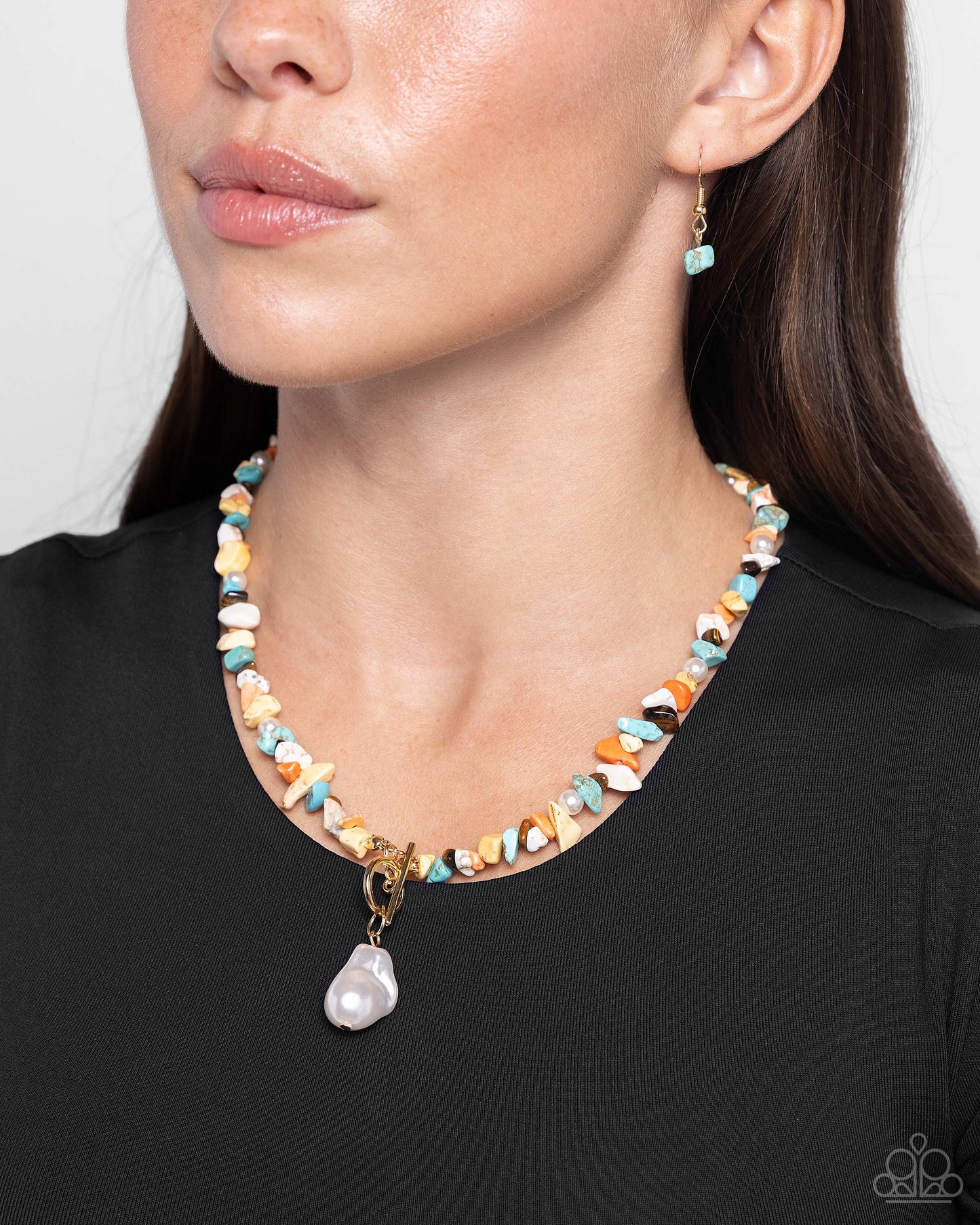 Natural New Age - Multi Stone Gold Toggle Necklace - Paparazzi Accessories