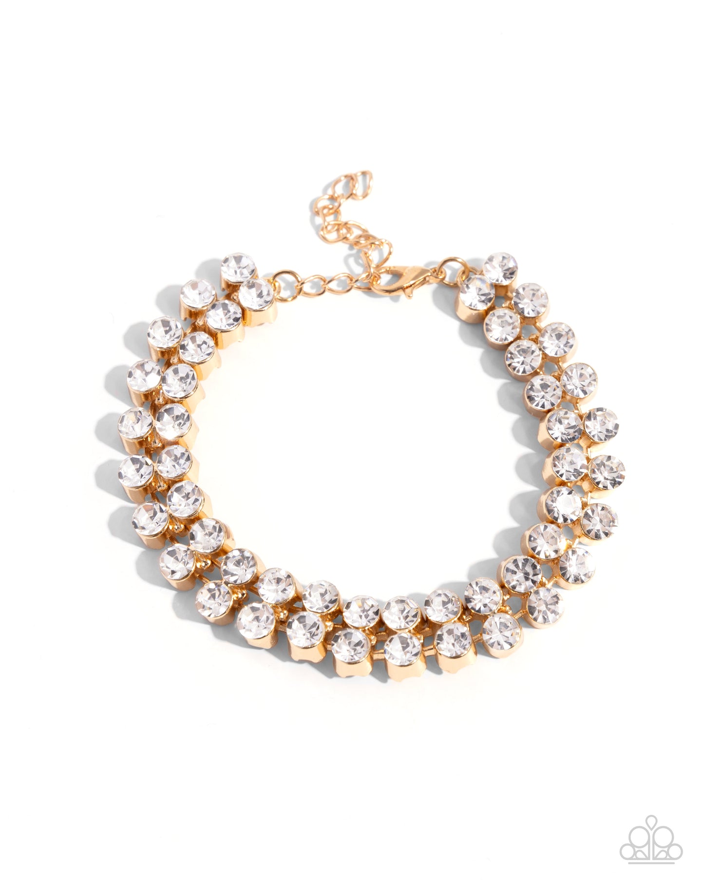 Once Upon A TIARA - Gold White Rhinestone Clasp Bracelet - Paparazzi Accessories