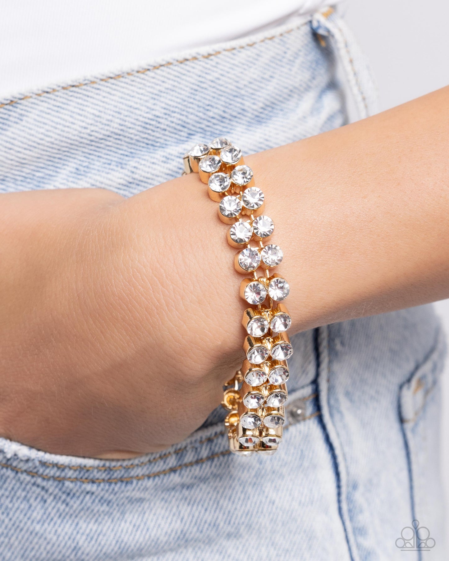Once Upon A TIARA - Gold White Rhinestone Clasp Bracelet - Paparazzi Accessories