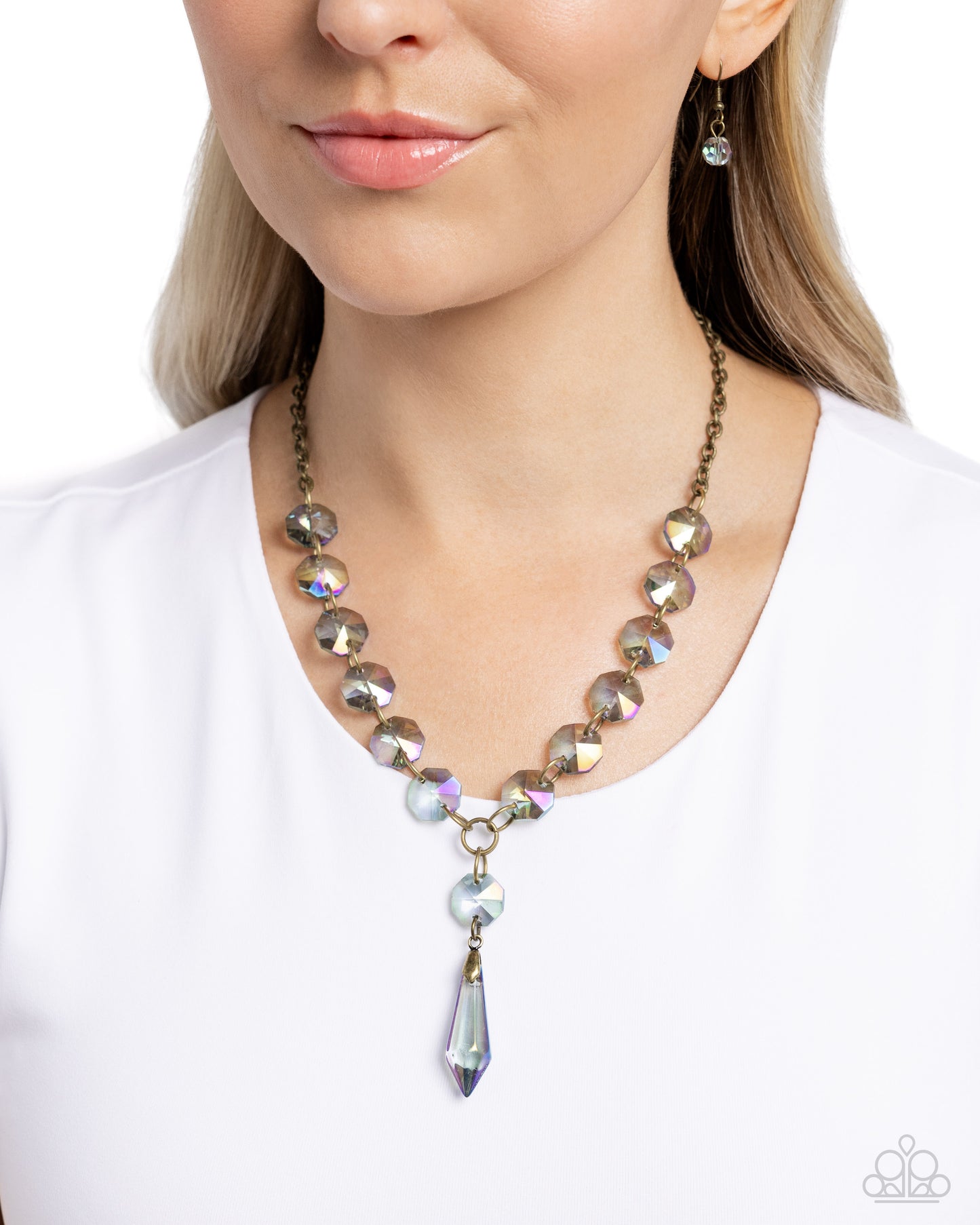 Celestial Class - Brass & Opalescent UV Shimmer Beads Necklace - Paparazzi Accessories
