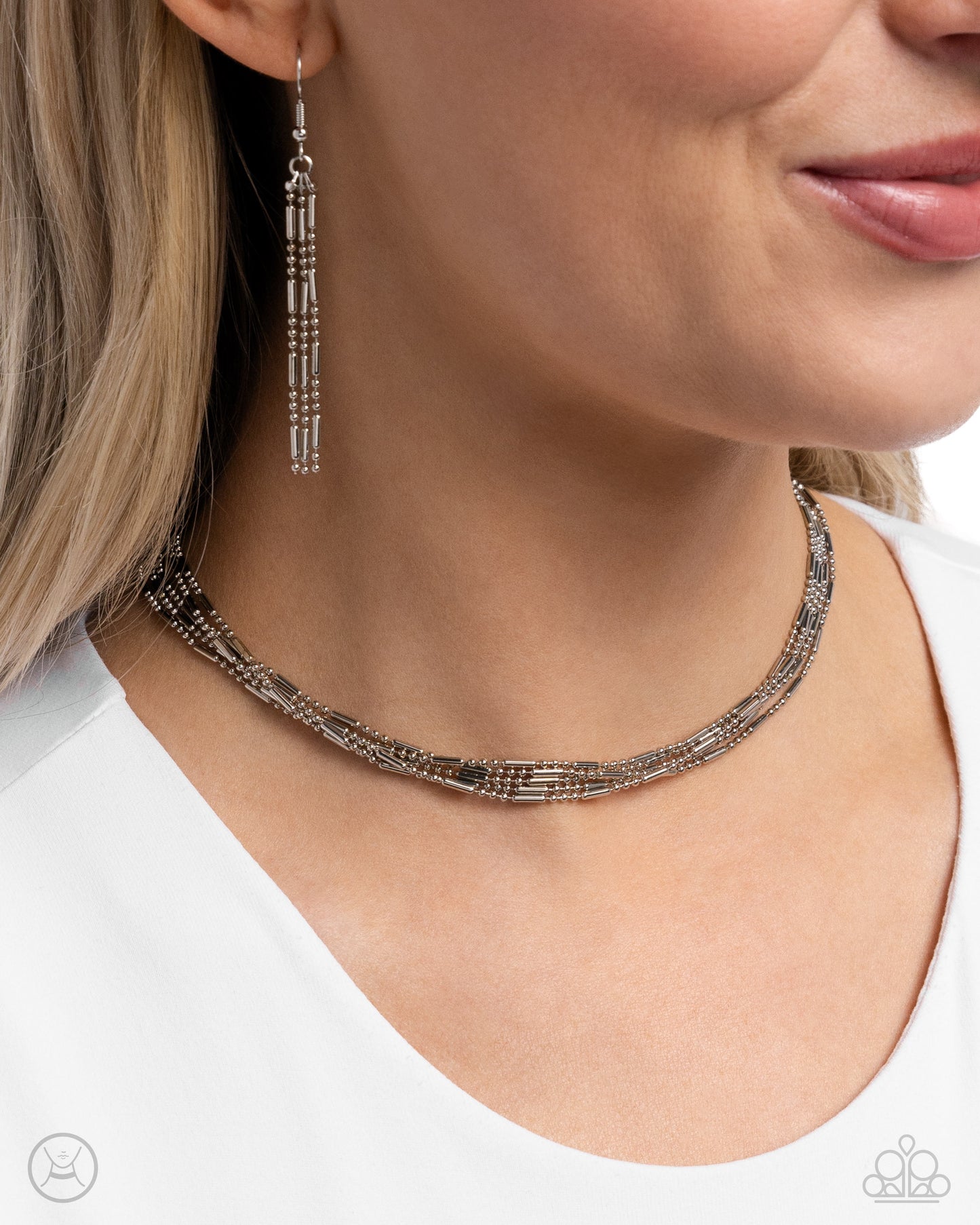 Monochromatic Marvel - Silver Choker Necklace - Paparazzi Accessories